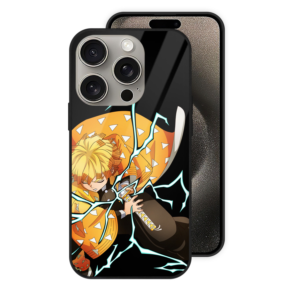 （画像用） 鬼滅の刃（きめつのやいば）我妻 善逸／あがつま ぜんいつ Agatsuma Zenitsu 【iPhone15Pro対応】スマホケース 耐衝撃＆黄変防止 背面ガラス