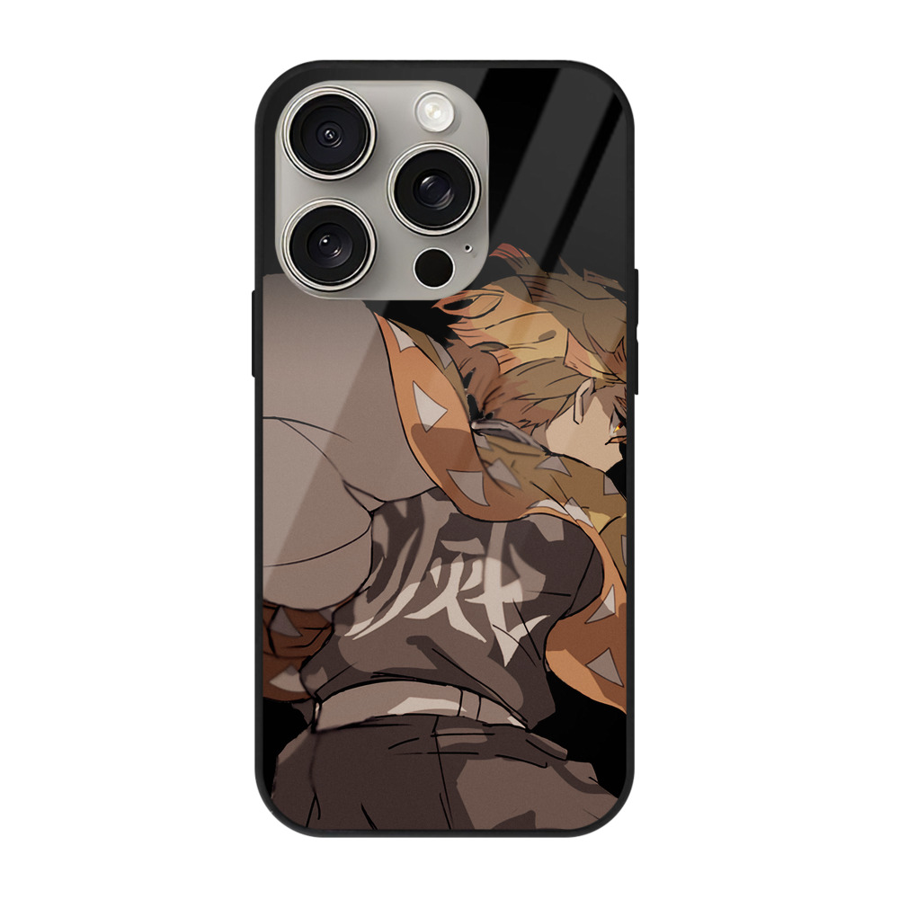 （画像用） 鬼滅の刃（きめつのやいば）我妻 善逸／あがつま ぜんいつ Agatsuma Zenitsu 【iPhone15Pro対応】スマホケース 耐衝撃＆黄変防止 背面ガラス