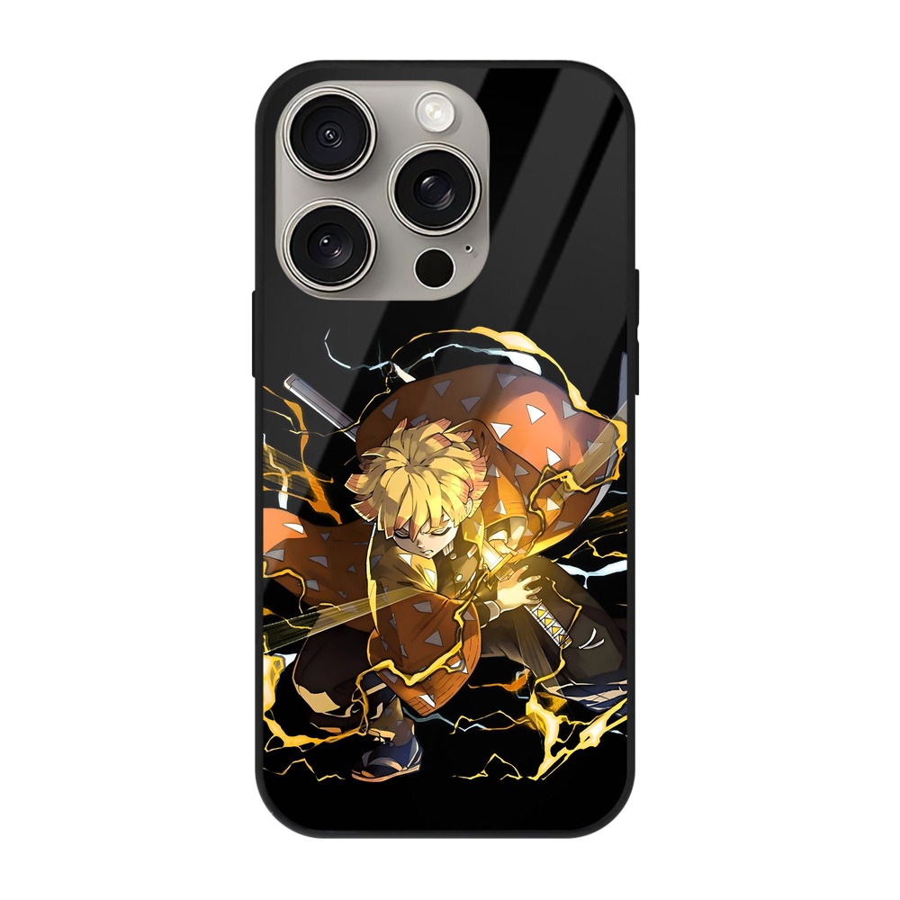 （画像用） 鬼滅の刃（きめつのやいば）我妻 善逸／あがつま ぜんいつ Agatsuma Zenitsu 【iPhone15Pro対応】スマホケース 耐衝撃＆黄変防止 背面ガラス