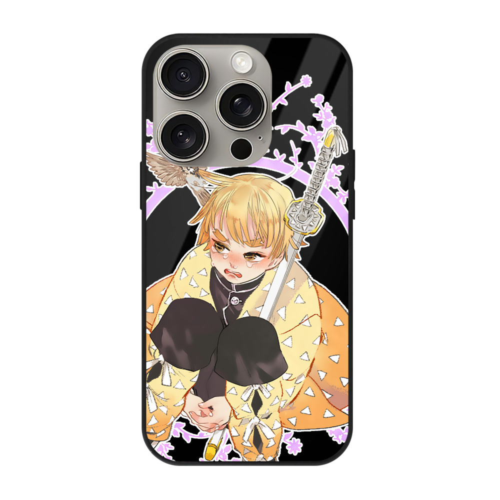 （画像用） 鬼滅の刃（きめつのやいば）我妻 善逸／あがつま ぜんいつ Agatsuma Zenitsu 【iPhone15Pro対応】スマホケース 耐衝撃＆黄変防止 背面ガラス