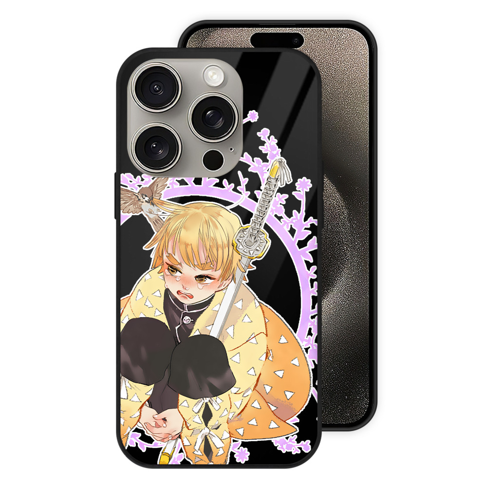 （画像用） 鬼滅の刃（きめつのやいば）我妻 善逸／あがつま ぜんいつ Agatsuma Zenitsu 【iPhone15Pro対応】スマホケース 耐衝撃＆黄変防止 背面ガラス