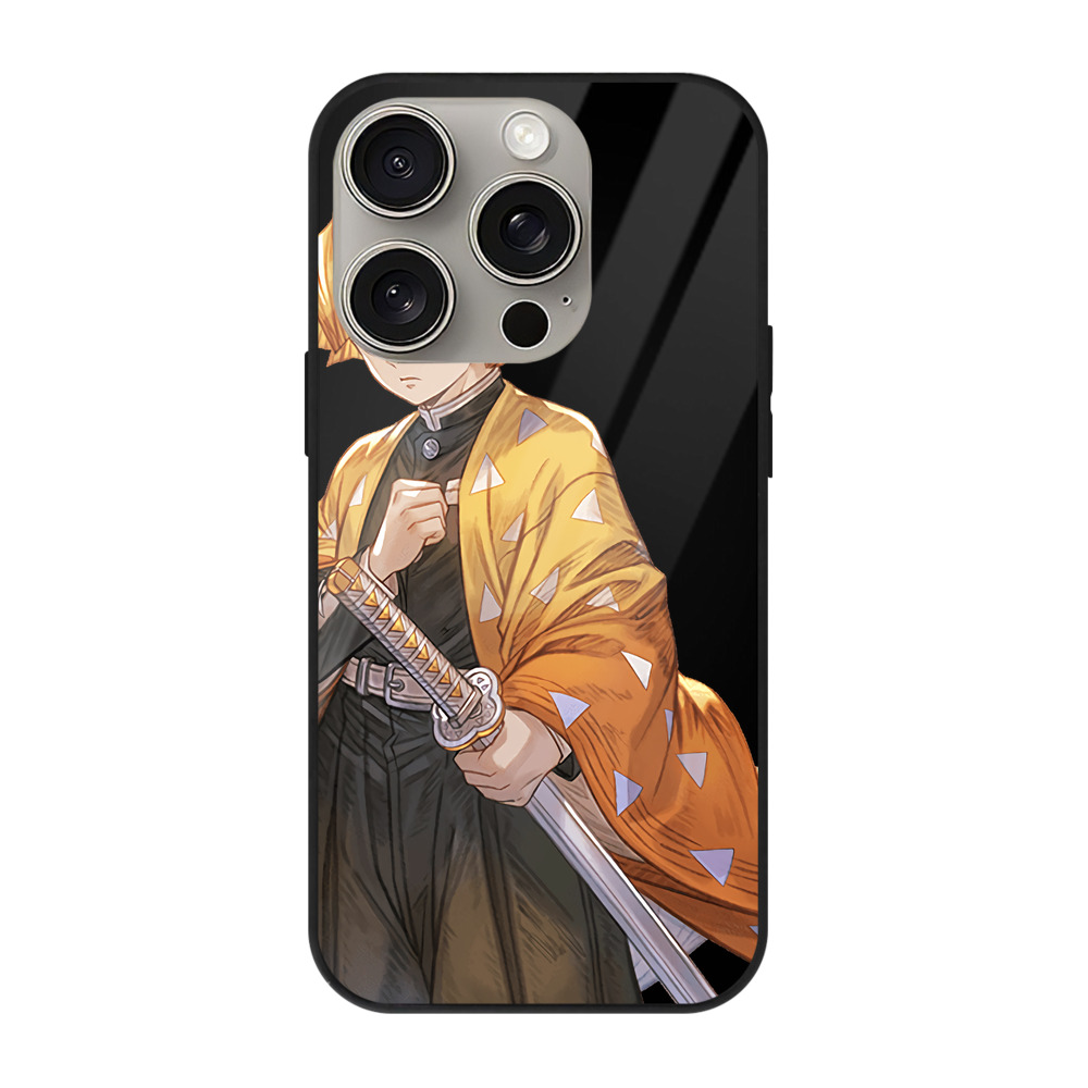 （画像用） 鬼滅の刃（きめつのやいば）我妻 善逸／あがつま ぜんいつ Agatsuma Zenitsu 【iPhone15Pro対応】スマホケース 耐衝撃＆黄変防止 背面ガラス