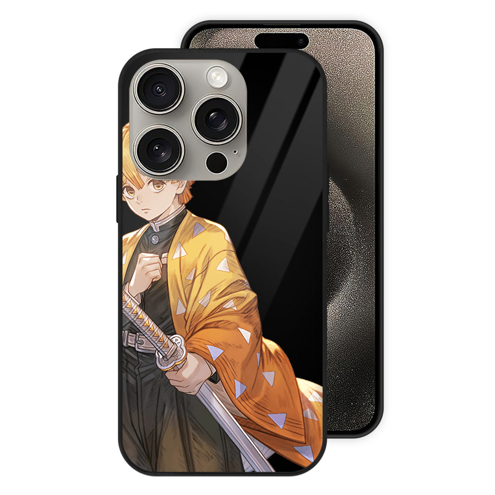 （画像用） 鬼滅の刃（きめつのやいば）我妻 善逸／あがつま ぜんいつ Agatsuma Zenitsu 【iPhone15Pro対応】スマホケース 耐衝撃＆黄変防止 背面ガラス