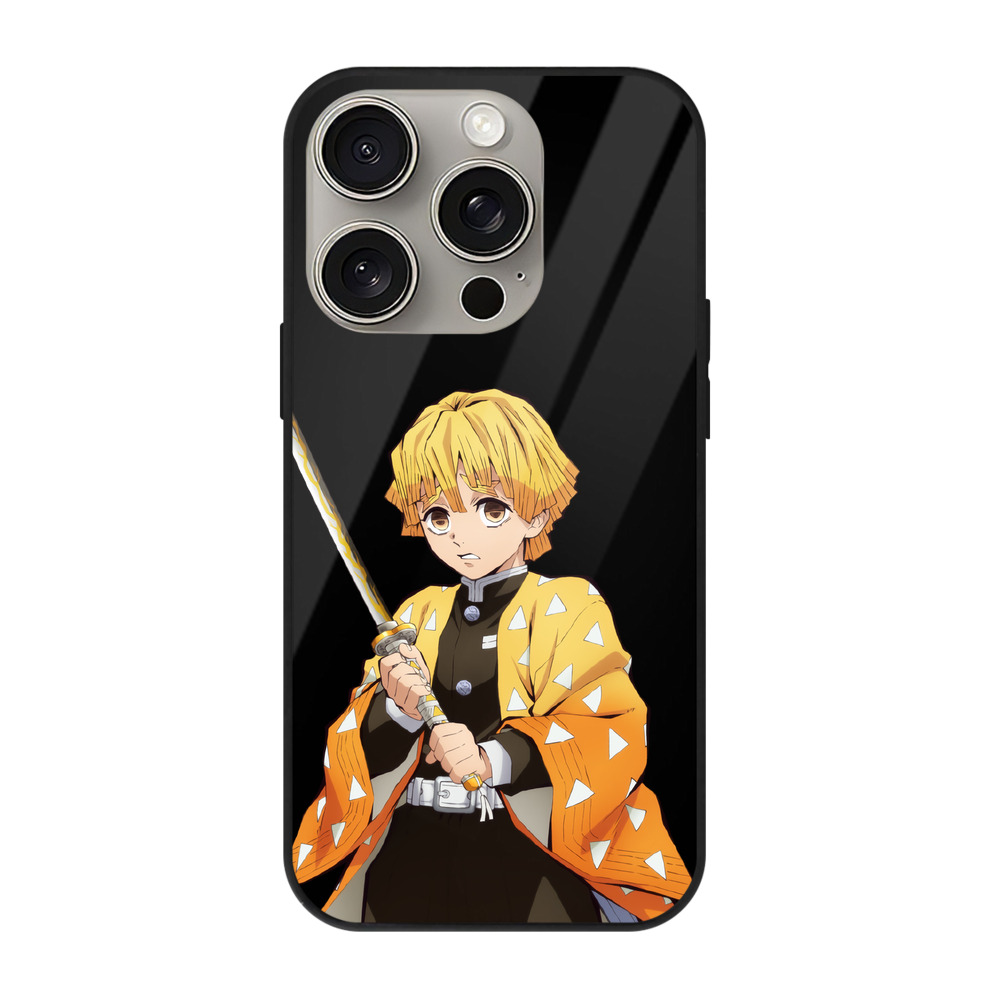 （画像用） 鬼滅の刃（きめつのやいば）我妻 善逸／あがつま ぜんいつ Agatsuma Zenitsu 【iPhone15Pro対応】スマホケース 耐衝撃＆黄変防止 背面ガラス