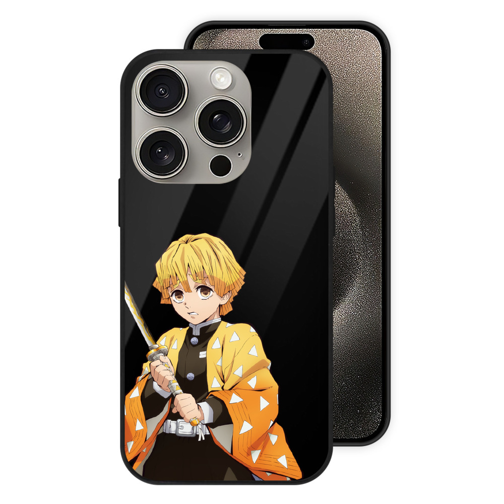（画像用） 鬼滅の刃（きめつのやいば）我妻 善逸／あがつま ぜんいつ Agatsuma Zenitsu 【iPhone15Pro対応】スマホケース 耐衝撃＆黄変防止 背面ガラス