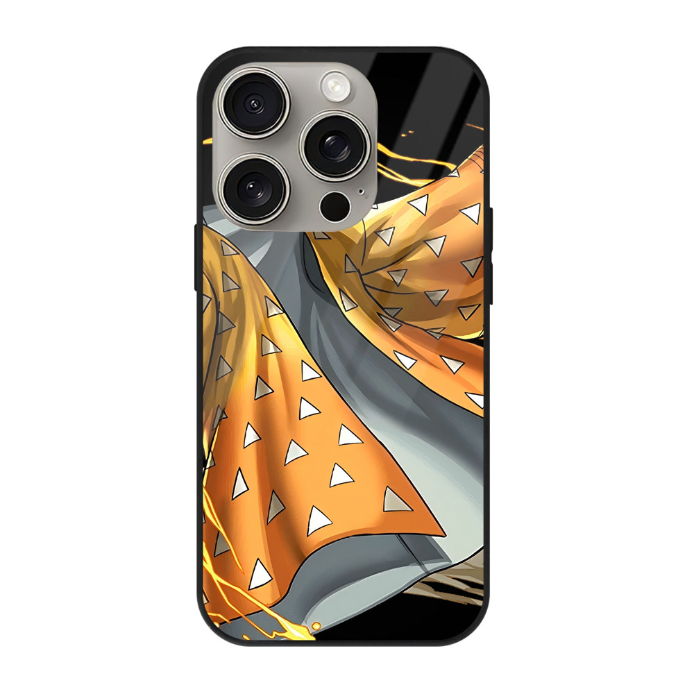 （画像用） 鬼滅の刃（きめつのやいば）我妻 善逸／あがつま ぜんいつ Agatsuma Zenitsu 【iPhone15Pro対応】スマホケース 耐衝撃＆黄変防止 背面ガラス