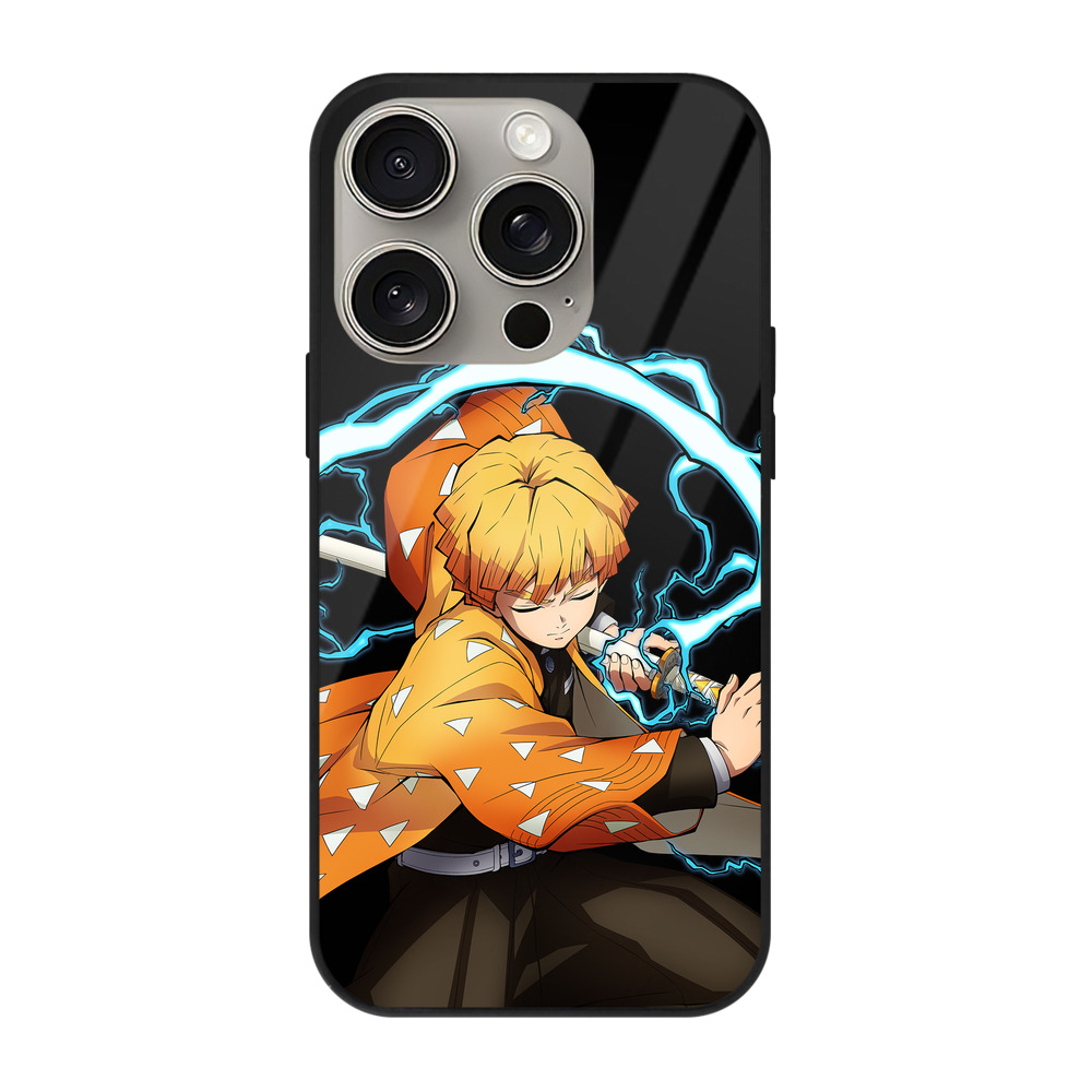 （画像用） 鬼滅の刃（きめつのやいば）我妻 善逸／あがつま ぜんいつ Agatsuma Zenitsu 【iPhone15Pro対応】スマホケース 耐衝撃＆黄変防止 背面ガラス