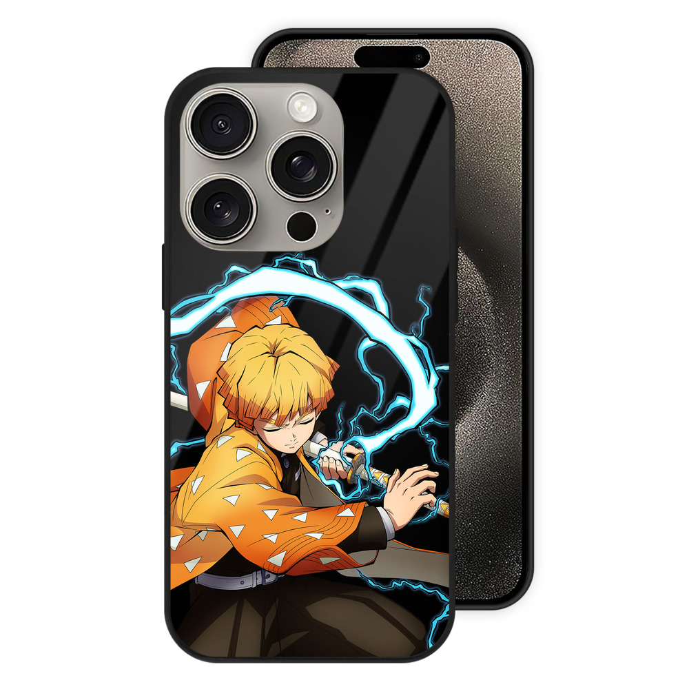 （画像用） 鬼滅の刃（きめつのやいば）我妻 善逸／あがつま ぜんいつ Agatsuma Zenitsu 【iPhone15Pro対応】スマホケース 耐衝撃＆黄変防止 背面ガラス