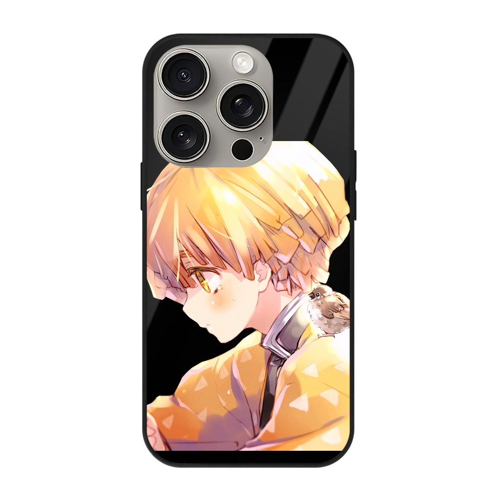 （画像用） 鬼滅の刃（きめつのやいば）我妻 善逸／あがつま ぜんいつ Agatsuma Zenitsu 【iPhone15Pro対応】スマホケース 耐衝撃＆黄変防止 背面ガラス