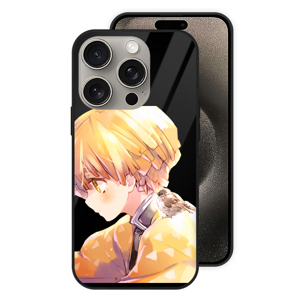 （画像用） 鬼滅の刃（きめつのやいば）我妻 善逸／あがつま ぜんいつ Agatsuma Zenitsu 【iPhone15Pro対応】スマホケース 耐衝撃＆黄変防止 背面ガラス