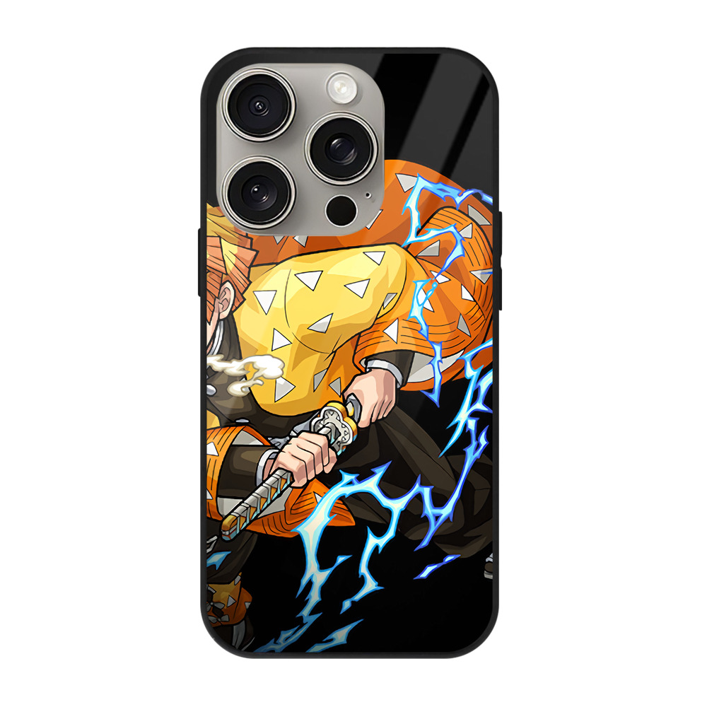 （画像用） 鬼滅の刃（きめつのやいば）我妻 善逸／あがつま ぜんいつ Agatsuma Zenitsu 【iPhone15Pro対応】スマホケース 耐衝撃＆黄変防止 背面ガラス