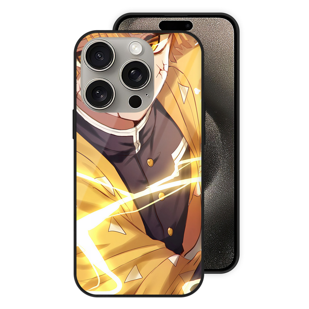 （画像用） 鬼滅の刃（きめつのやいば）我妻 善逸／あがつま ぜんいつ Agatsuma Zenitsu 【iPhone15Pro対応】スマホケース 耐衝撃＆黄変防止 背面ガラス