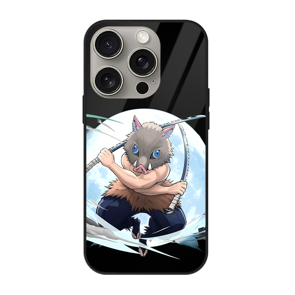 （画像用） 鬼滅の刃（きめつのやいば）嘴平 伊之助／はしびら いのすけ Hashibira Inosuke 【iPhone15Pro対応】スマホケース 耐衝撃＆黄変防止 背面ガラス
