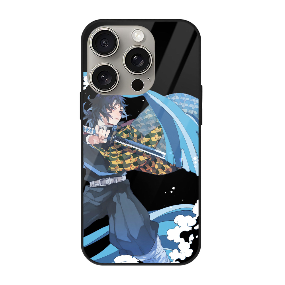 （画像用） 鬼滅の刃（きめつのやいば）水柱-冨岡 義勇／とみおか ぎゆう Tomioka Giyuu 【iPhone15Pro対応】スマホケース 耐衝撃＆黄変防止 背面ガラス