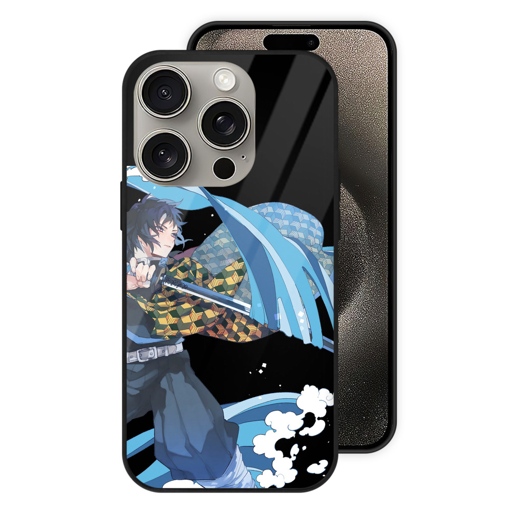 （画像用） 鬼滅の刃（きめつのやいば）水柱-冨岡 義勇／とみおか ぎゆう Tomioka Giyuu 【iPhone15Pro対応】スマホケース 耐衝撃＆黄変防止 背面ガラス