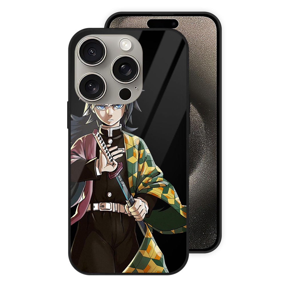 （画像用） 鬼滅の刃（きめつのやいば）水柱-冨岡 義勇／とみおか ぎゆう Tomioka Giyuu 【iPhone15Pro対応】スマホケース 耐衝撃＆黄変防止 背面ガラス
