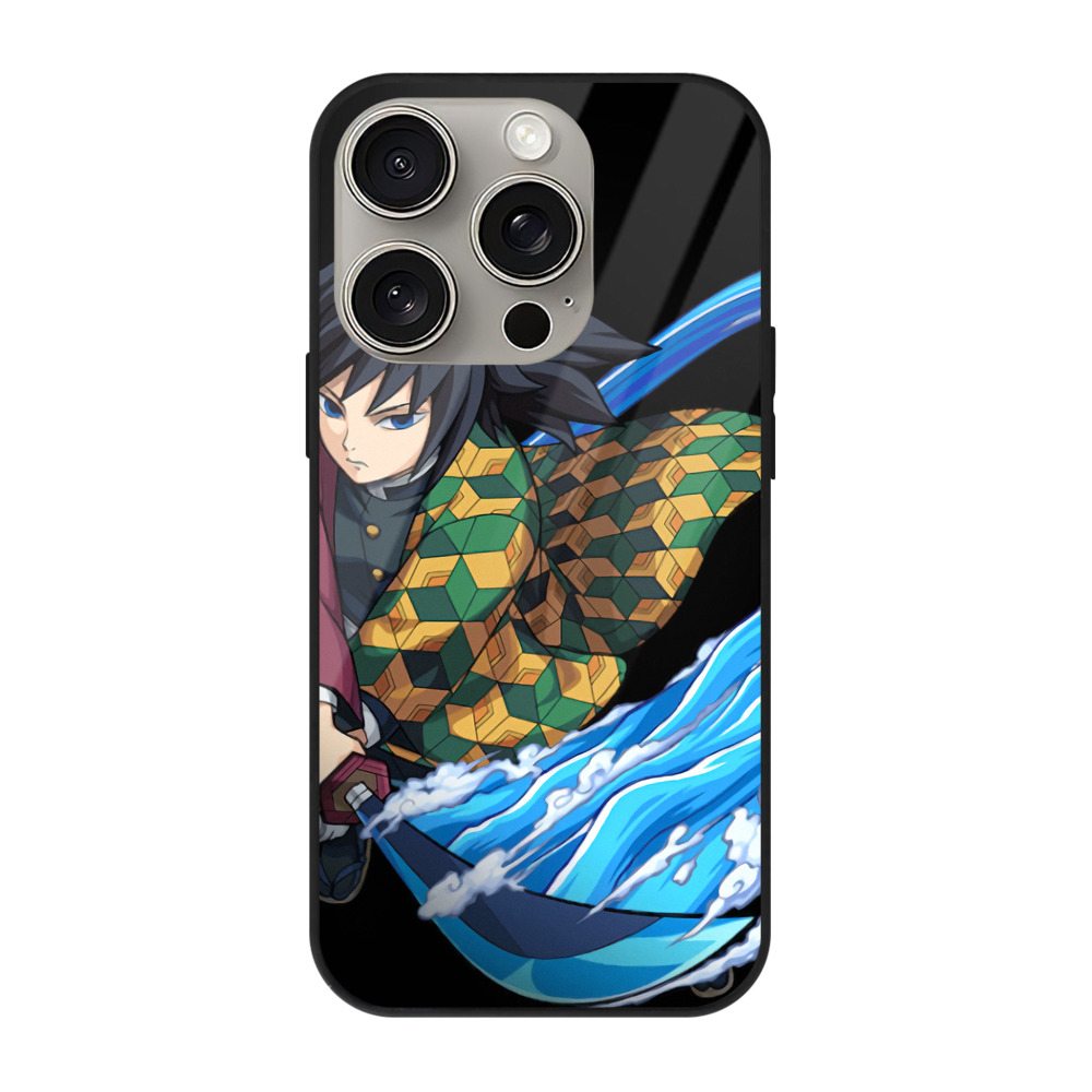 （画像用） 鬼滅の刃（きめつのやいば）水柱-冨岡 義勇／とみおか ぎゆう Tomioka Giyuu 【iPhone15Pro対応】スマホケース 耐衝撃＆黄変防止 背面ガラス