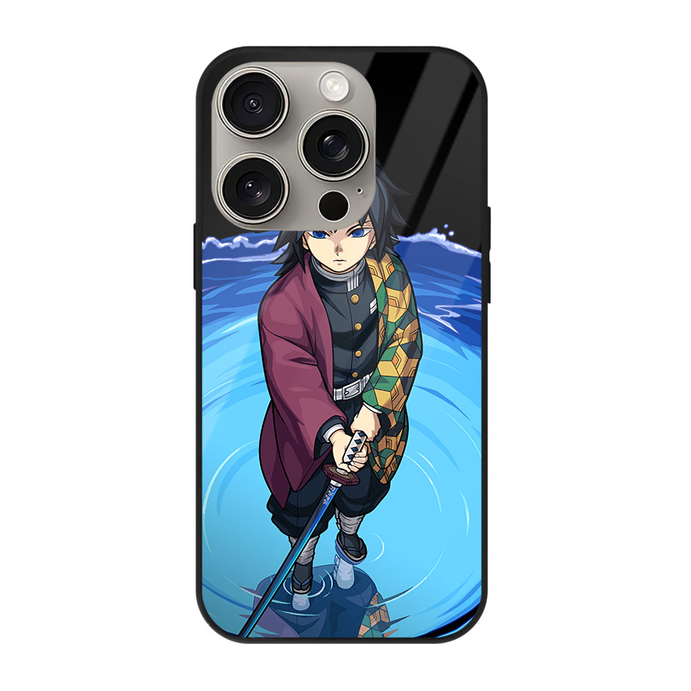 （画像用） 鬼滅の刃（きめつのやいば）水柱-冨岡 義勇／とみおか ぎゆう Tomioka Giyuu 【iPhone15Pro対応】スマホケース 耐衝撃＆黄変防止 背面ガラス