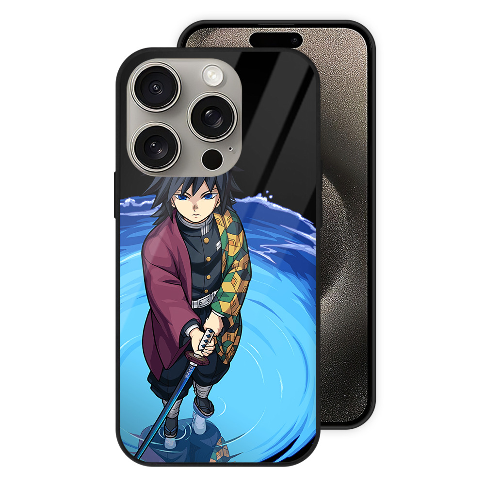 （画像用） 鬼滅の刃（きめつのやいば）水柱-冨岡 義勇／とみおか ぎゆう Tomioka Giyuu 【iPhone15Pro対応】スマホケース 耐衝撃＆黄変防止 背面ガラス