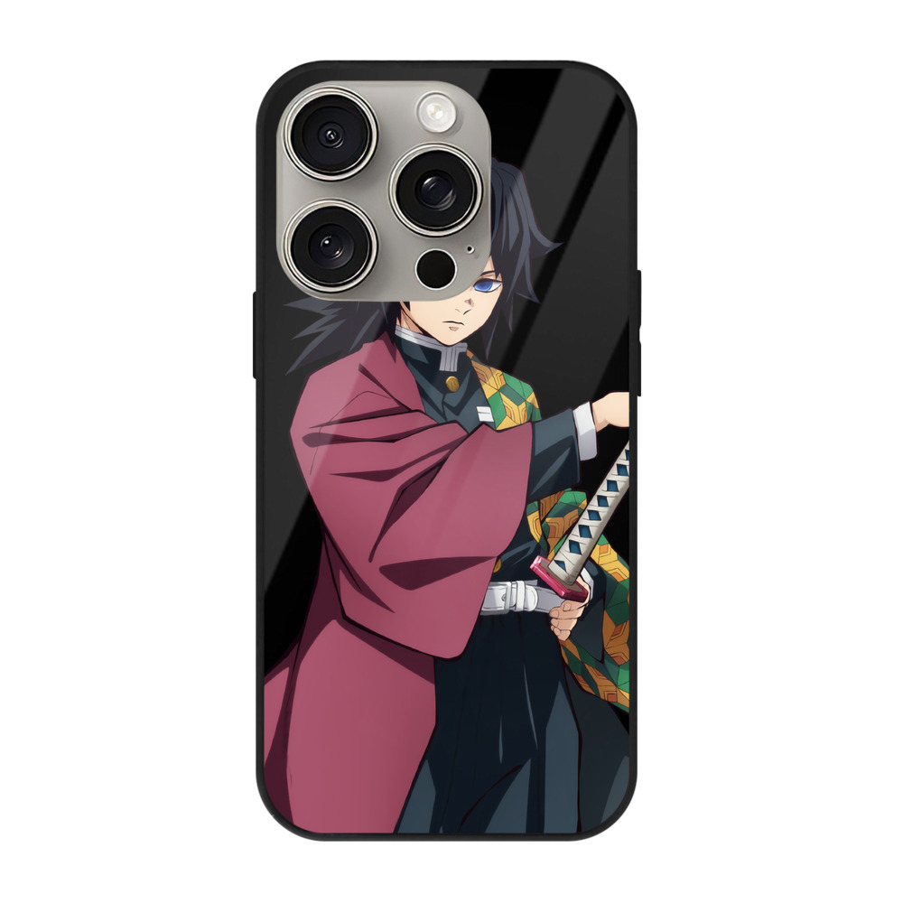 （画像用） 鬼滅の刃（きめつのやいば）水柱-冨岡 義勇／とみおか ぎゆう Tomioka Giyuu 【iPhone15Pro対応】スマホケース 耐衝撃＆黄変防止 背面ガラス