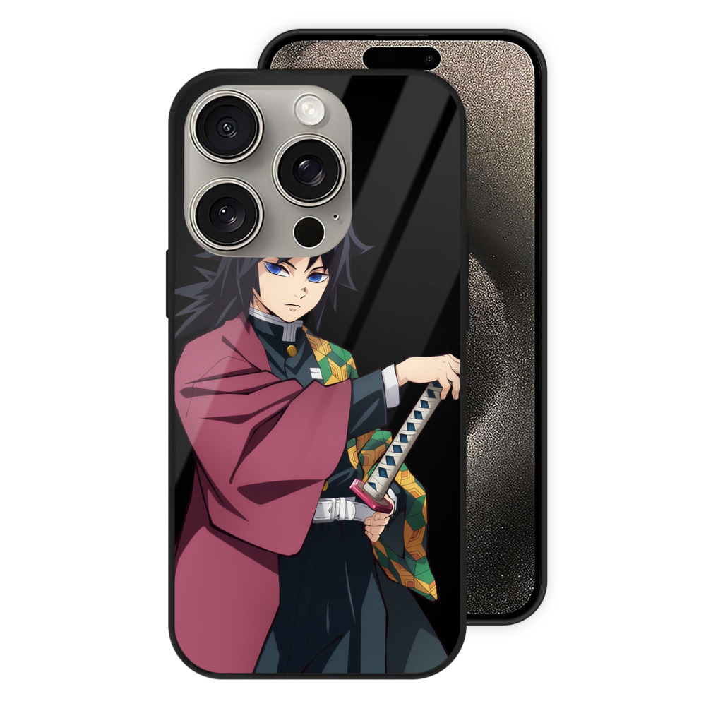 （画像用） 鬼滅の刃（きめつのやいば）水柱-冨岡 義勇／とみおか ぎゆう Tomioka Giyuu 【iPhone15Pro対応】スマホケース 耐衝撃＆黄変防止 背面ガラス