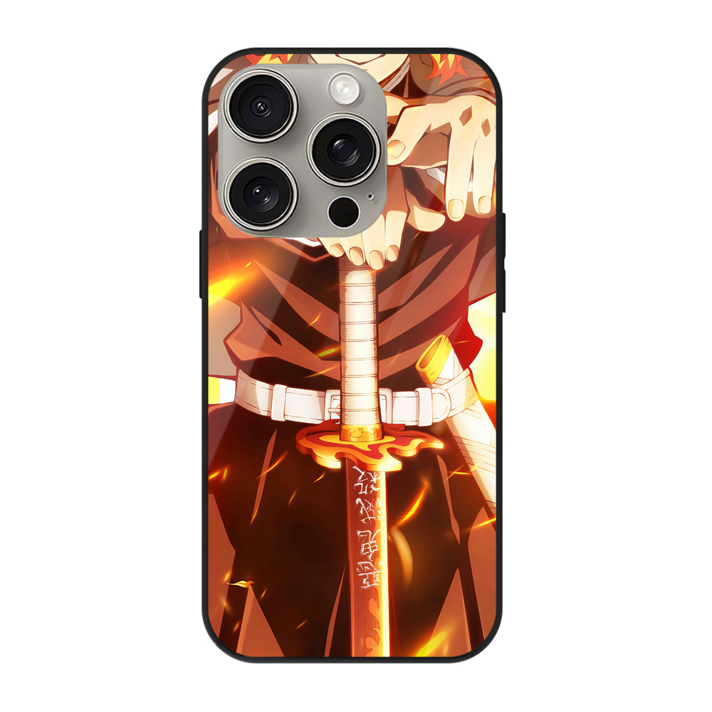 （画像用） 炎柱-煉󠄁獄 杏寿郎／れんごく きょうじゅろう Rengoku Kyoujurou 【iPhone15Pro対応】スマホケース 耐衝撃＆黄変防止 背面ガラス