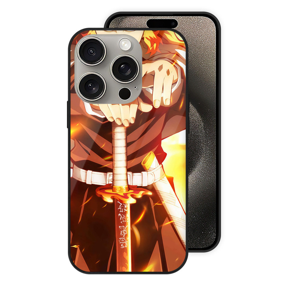 （画像用） 炎柱-煉󠄁獄 杏寿郎／れんごく きょうじゅろう Rengoku Kyoujurou 【iPhone15Pro対応】スマホケース 耐衝撃＆黄変防止 背面ガラス