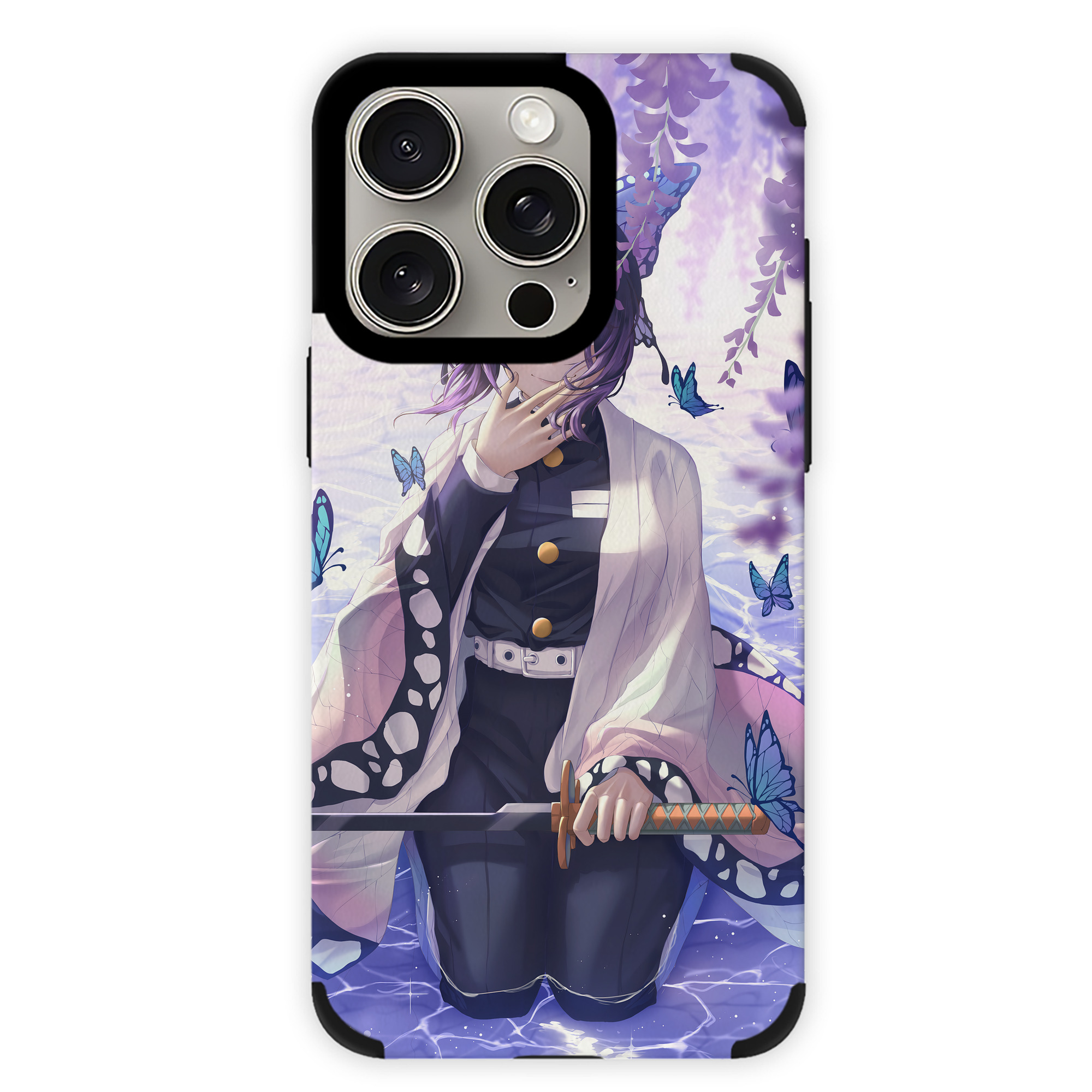 （画像用） 鬼滅の刃（きめつのやいば）蟲柱-胡蝶 しのぶ／こちょう しのぶ Kochou Shinobu 【iPhone15ProMax対応】 PUレザー スマホケース 耐衝撃＆黄変防止