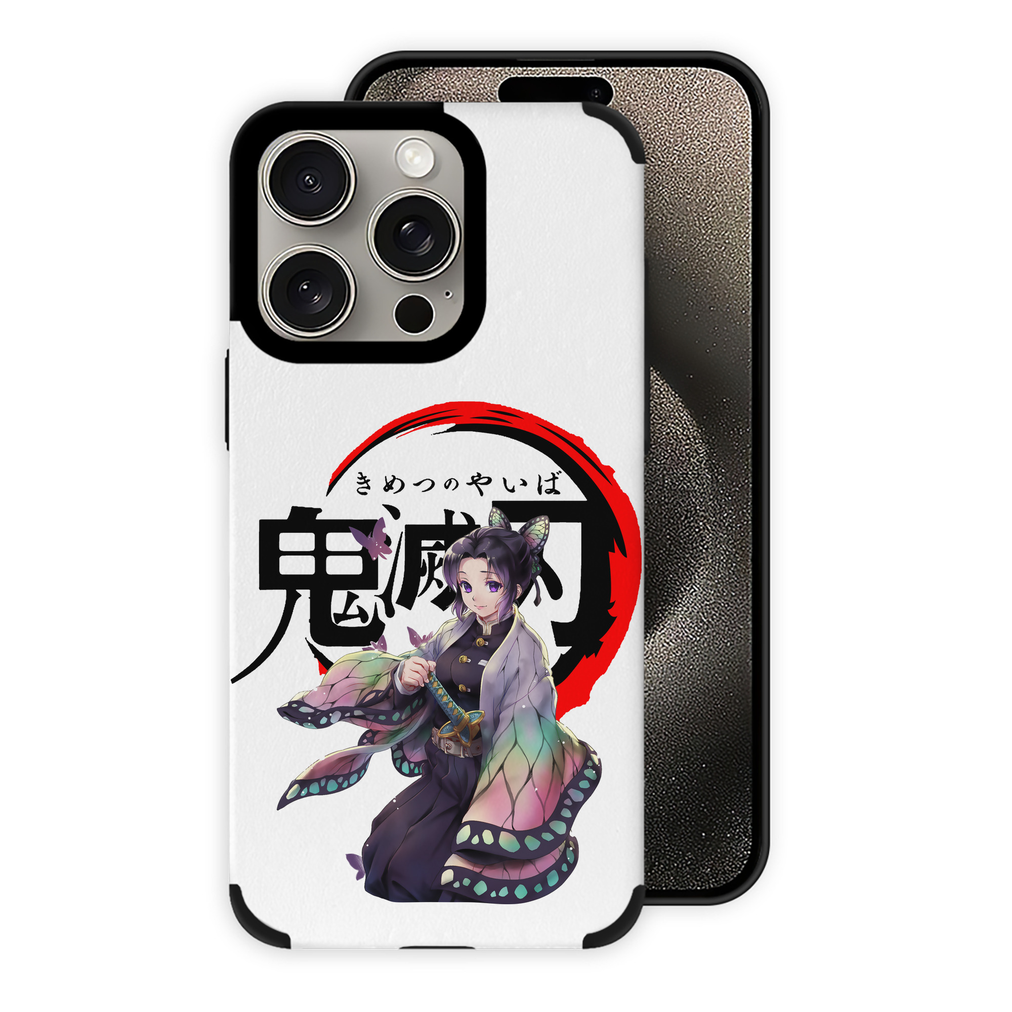 （画像用） 鬼滅の刃（きめつのやいば）蟲柱-胡蝶 しのぶ／こちょう しのぶ Kochou Shinobu 【iPhone15ProMax対応】 PUレザー スマホケース 耐衝撃＆黄変防止