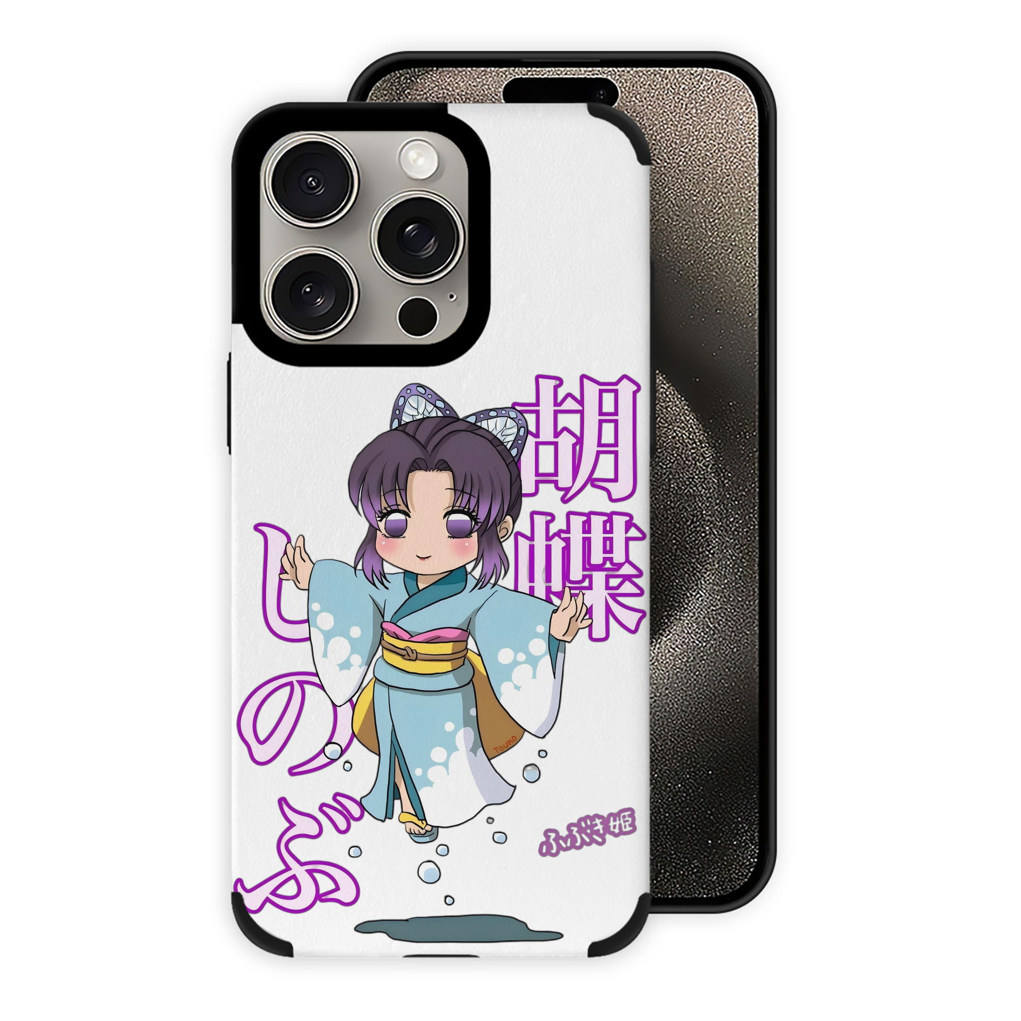 （画像用） 鬼滅の刃（きめつのやいば）蟲柱-胡蝶 しのぶ／こちょう しのぶ Kochou Shinobu 【iPhone15ProMax対応】 PUレザー スマホケース 耐衝撃＆黄変防止