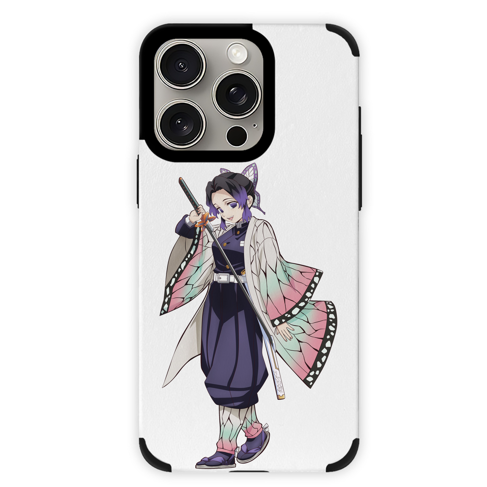 （画像用） 鬼滅の刃（きめつのやいば）蟲柱-胡蝶 しのぶ／こちょう しのぶ Kochou Shinobu 【iPhone15ProMax対応】 PUレザー スマホケース 耐衝撃＆黄変防止