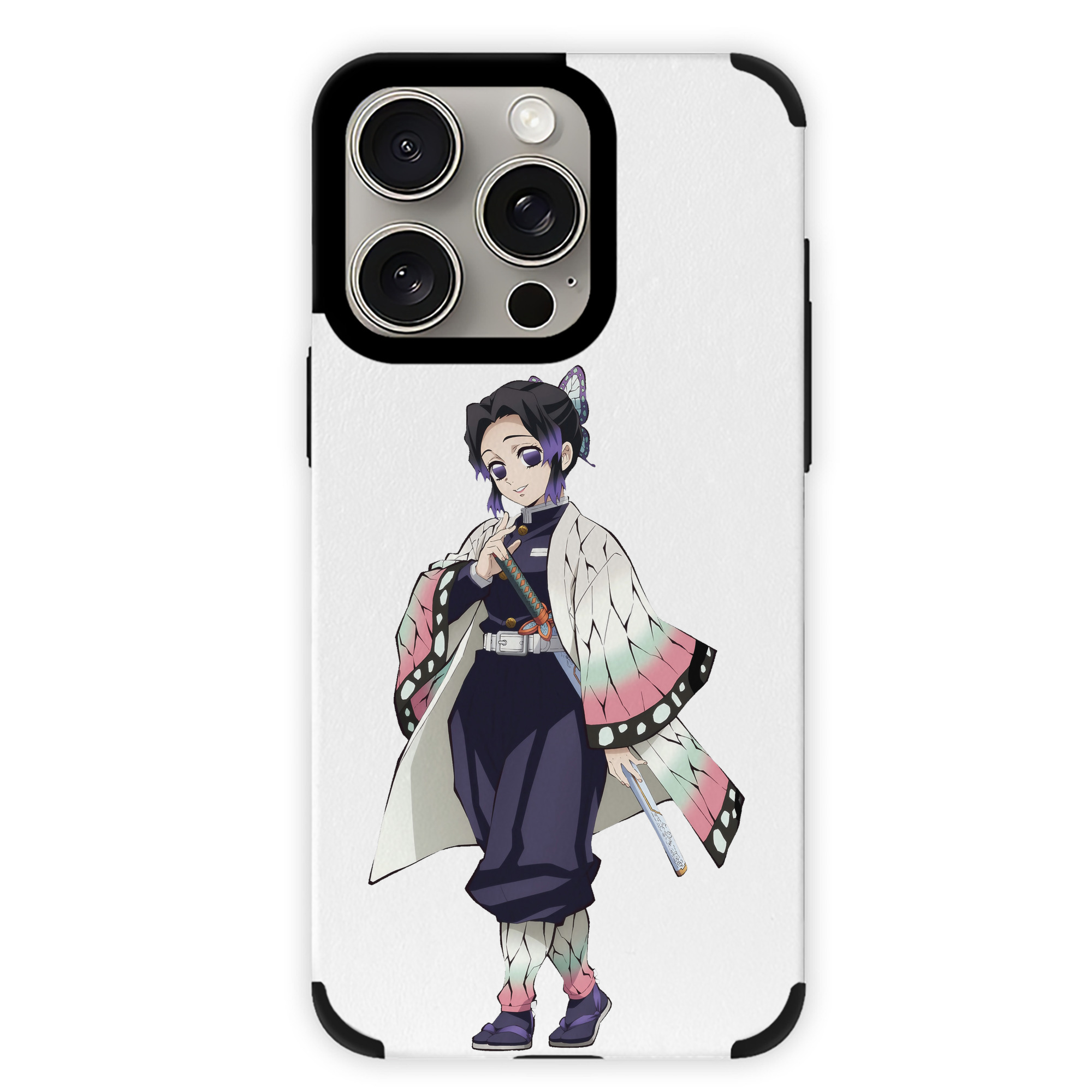 （画像用） 鬼滅の刃（きめつのやいば）蟲柱-胡蝶 しのぶ／こちょう しのぶ Kochou Shinobu 【iPhone15ProMax対応】 PUレザー スマホケース 耐衝撃＆黄変防止