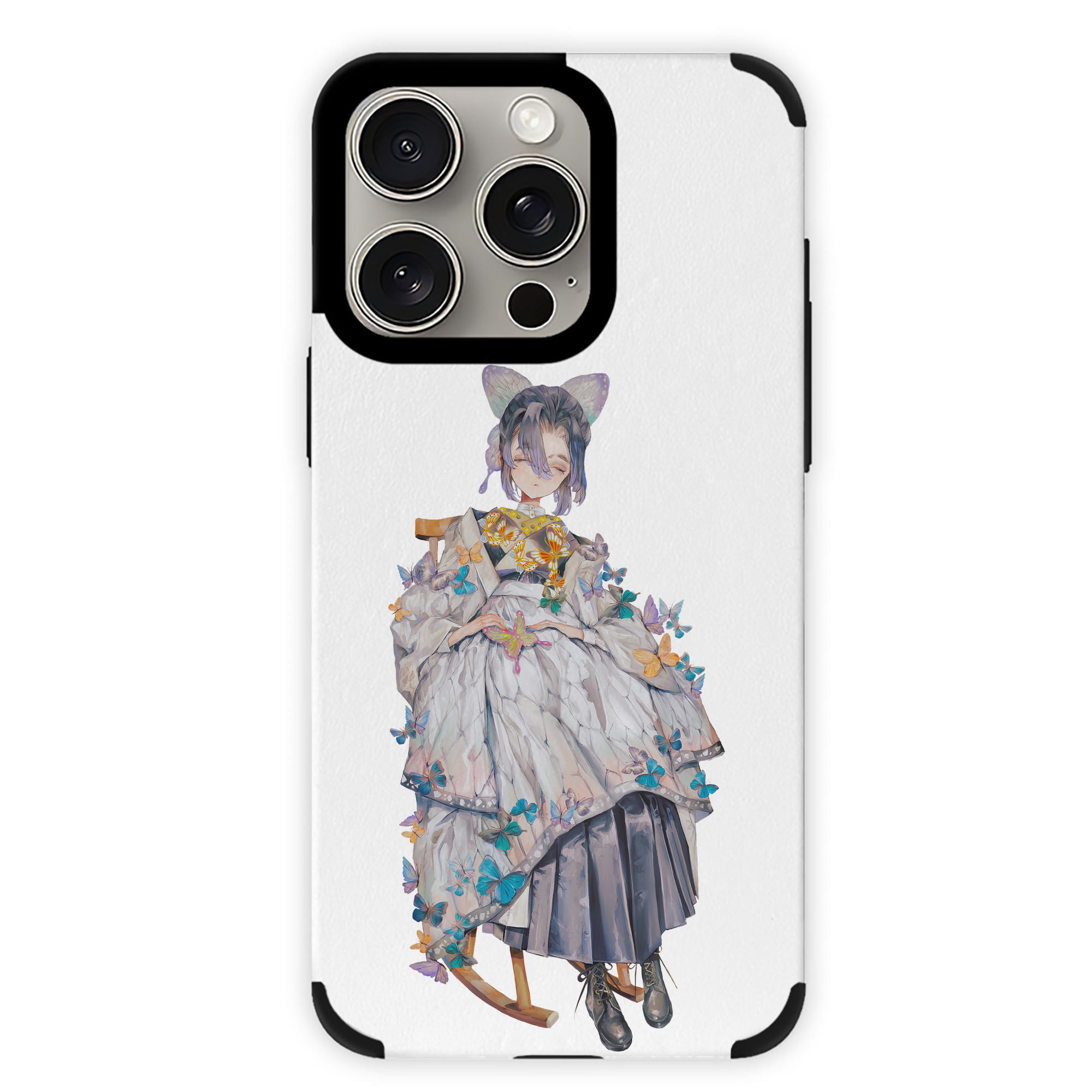 （画像用） 鬼滅の刃（きめつのやいば）蟲柱-胡蝶 しのぶ／こちょう しのぶ Kochou Shinobu 【iPhone15ProMax対応】 PUレザー スマホケース 耐衝撃＆黄変防止
