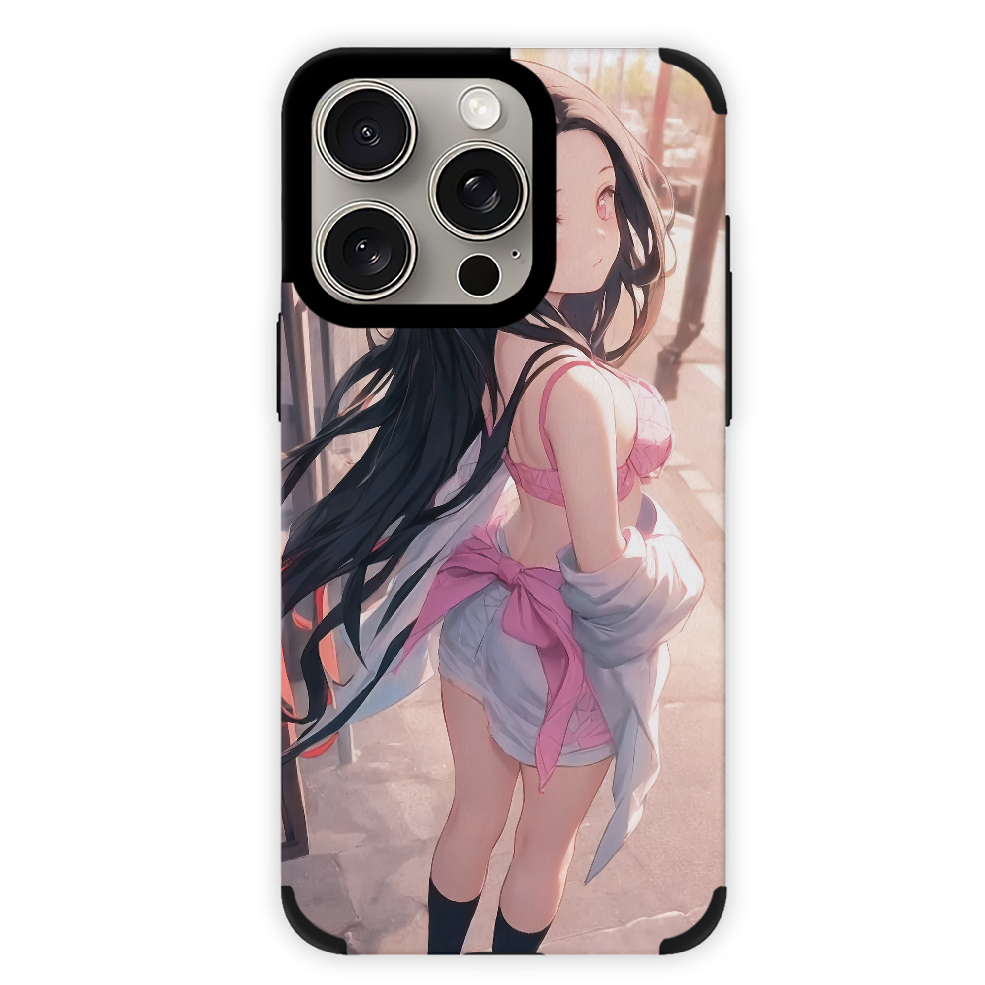 （画像用） 鬼滅の刃（きめつのやいば）竈門 禰󠄀豆子／かまど ねずこ Kamado Nezuko 【iPhone15ProMax対応】 PUレザー スマホケース 耐衝撃＆黄変防止