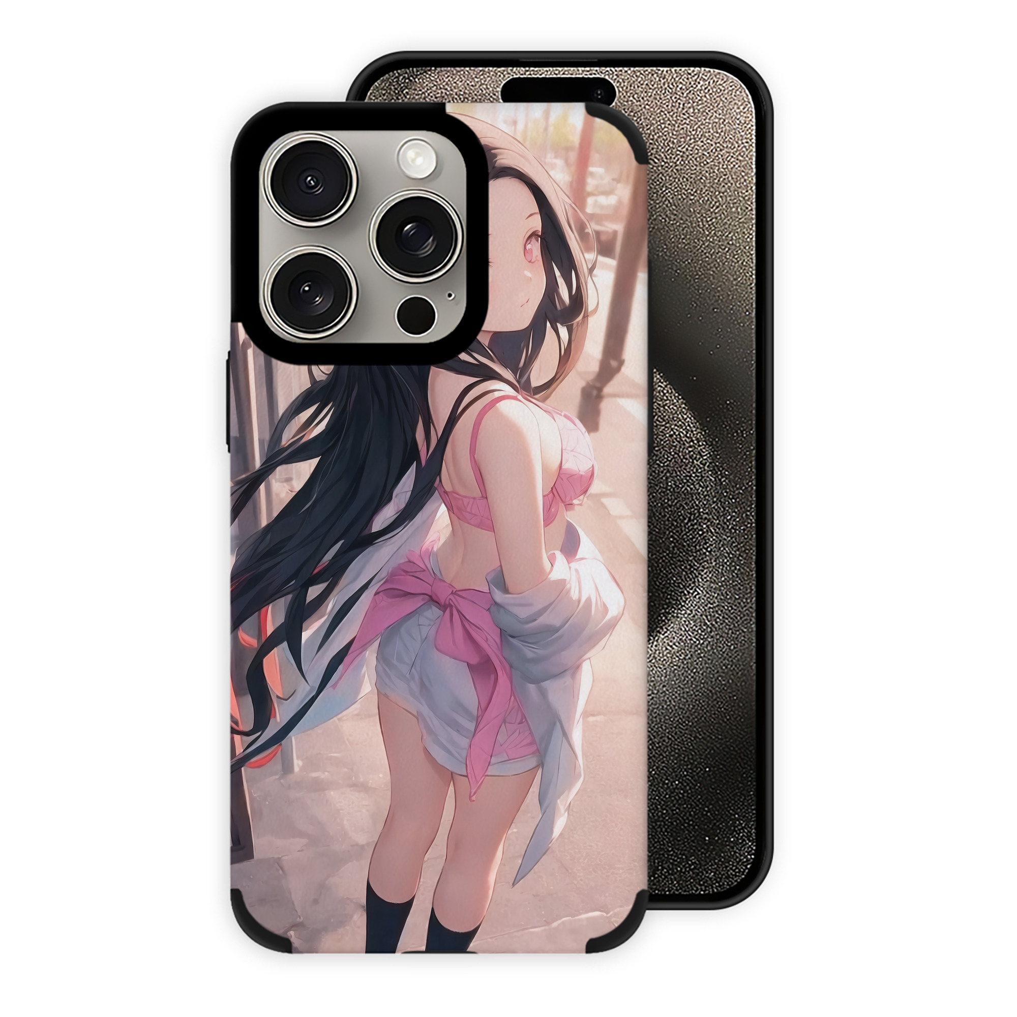 （画像用） 鬼滅の刃（きめつのやいば）竈門 禰󠄀豆子／かまど ねずこ Kamado Nezuko 【iPhone15ProMax対応】 PUレザー スマホケース 耐衝撃＆黄変防止
