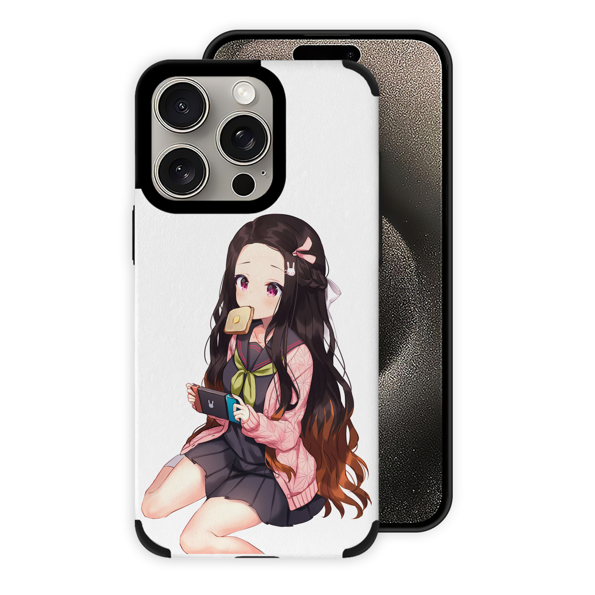 （画像用） 鬼滅の刃（きめつのやいば）竈門 禰󠄀豆子／かまど ねずこ Kamado Nezuko 【iPhone15ProMax対応】 PUレザー スマホケース 耐衝撃＆黄変防止