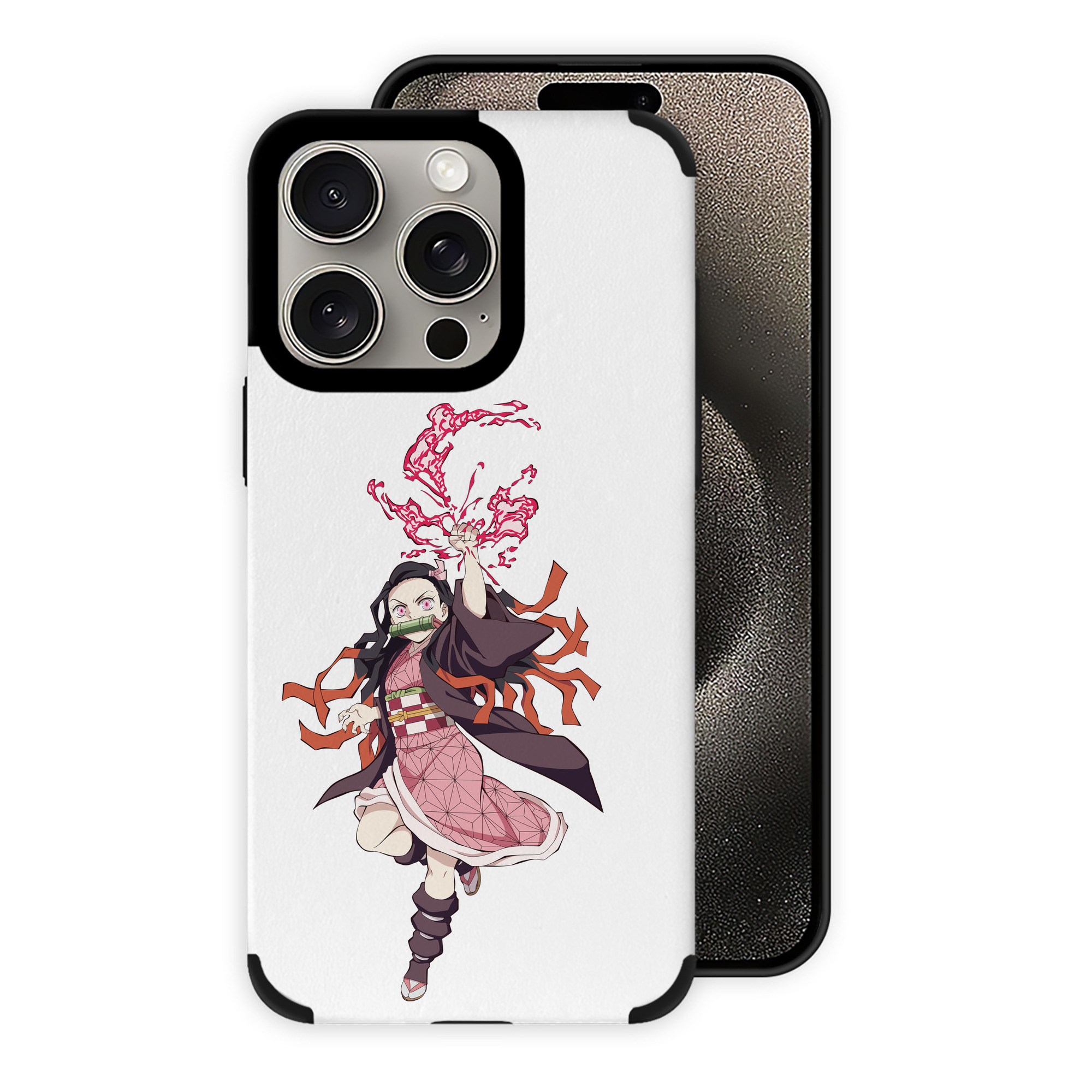 （画像用） 鬼滅の刃（きめつのやいば）竈門 禰󠄀豆子／かまど ねずこ Kamado Nezuko 【iPhone15ProMax対応】 PUレザー スマホケース 耐衝撃＆黄変防止