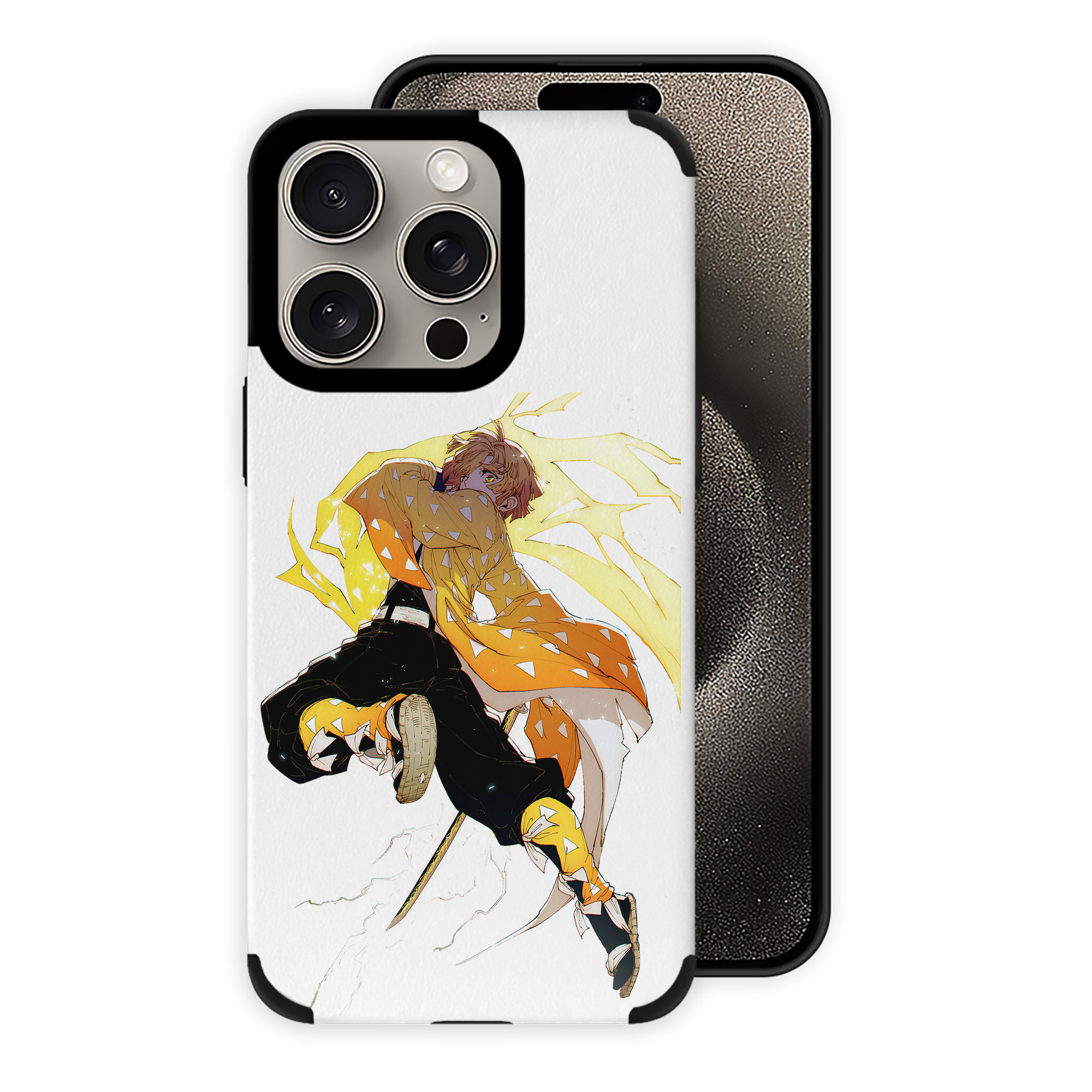 （画像用） 鬼滅の刃（きめつのやいば）我妻 善逸／あがつま ぜんいつ Agatsuma Zenitsu 【iPhone15ProMax対応】 PUレザー スマホケース 耐衝撃＆黄変防止