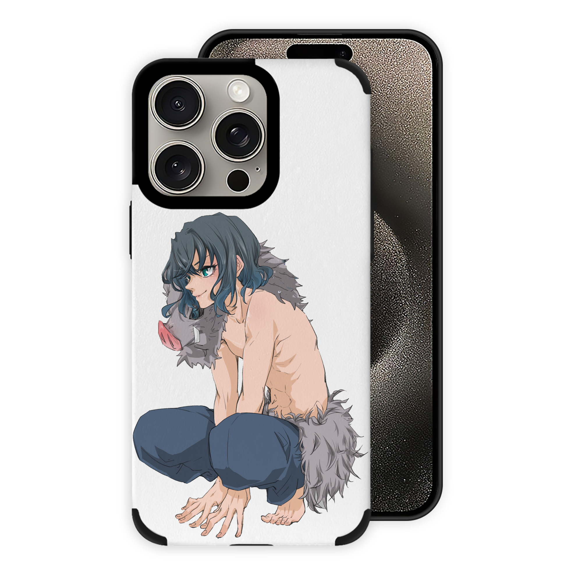（画像用） 鬼滅の刃（きめつのやいば）嘴平 伊之助／はしびら いのすけ Hashibira Inosuke 【iPhone15ProMax対応】 PUレザー スマホケース 耐衝撃＆黄変防止