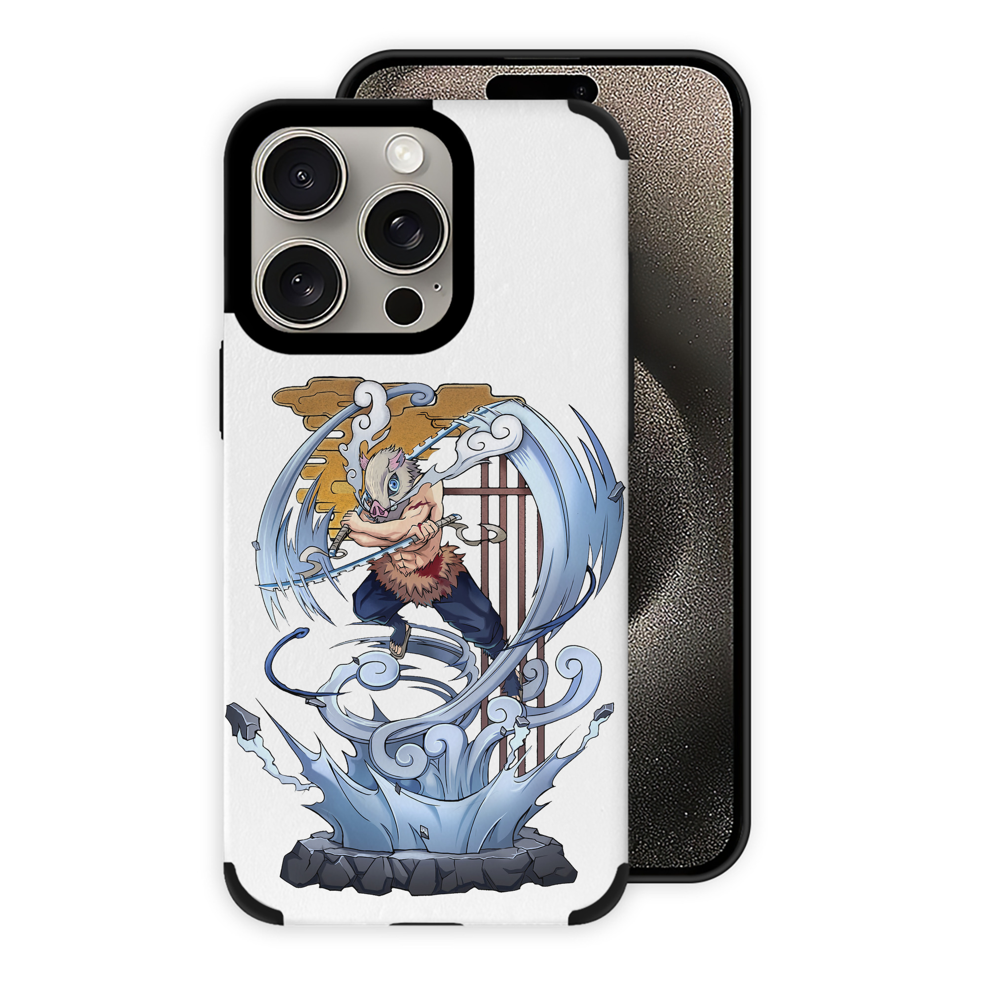 （画像用） 鬼滅の刃（きめつのやいば）嘴平 伊之助／はしびら いのすけ Hashibira Inosuke 【iPhone15ProMax対応】 PUレザー スマホケース 耐衝撃＆黄変防止