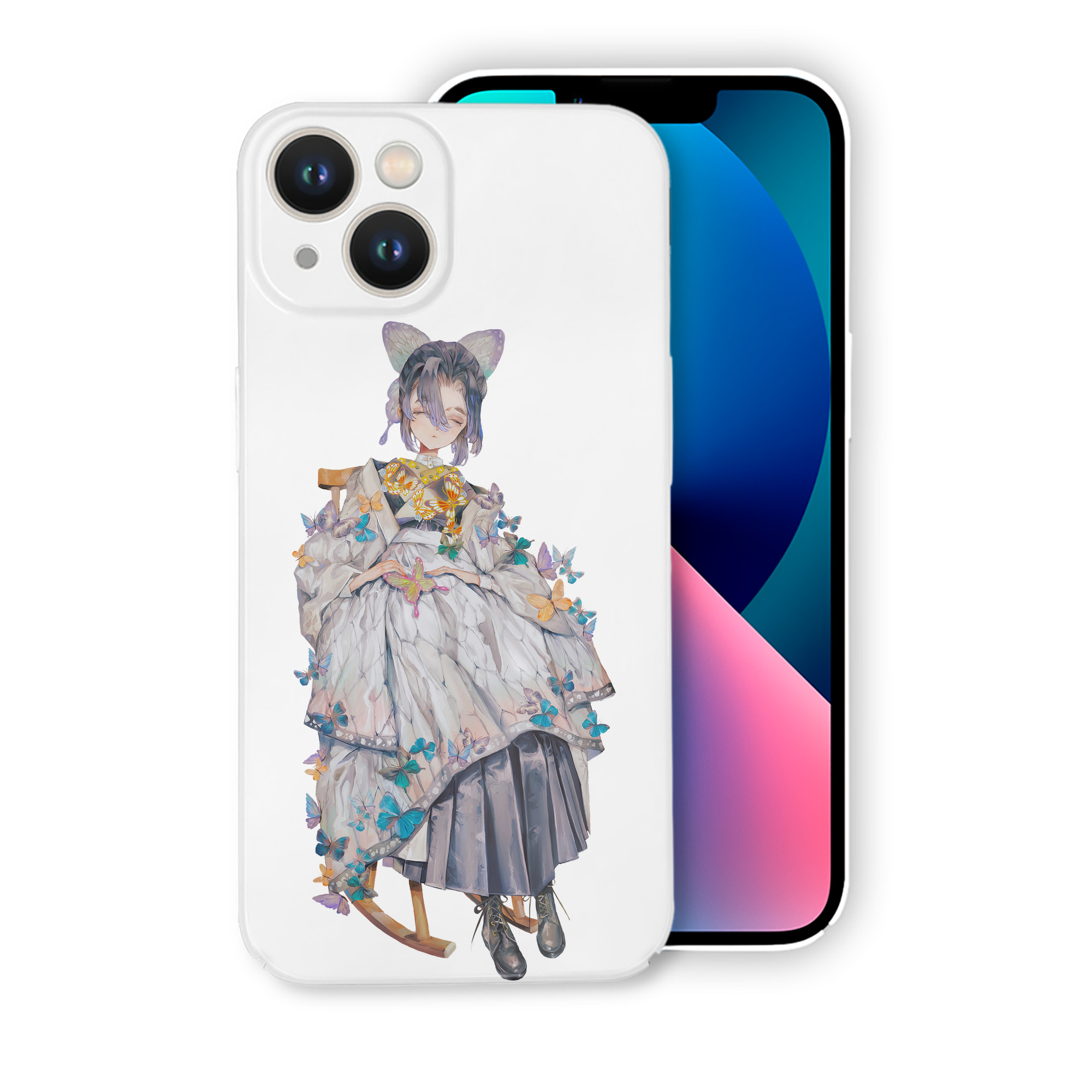 （画像用） 鬼滅の刃（きめつのやいば）蟲柱-胡蝶 しのぶ／こちょう しのぶ Kochou Shinobu 【iPhone 14シリーズ対応】ハードケース