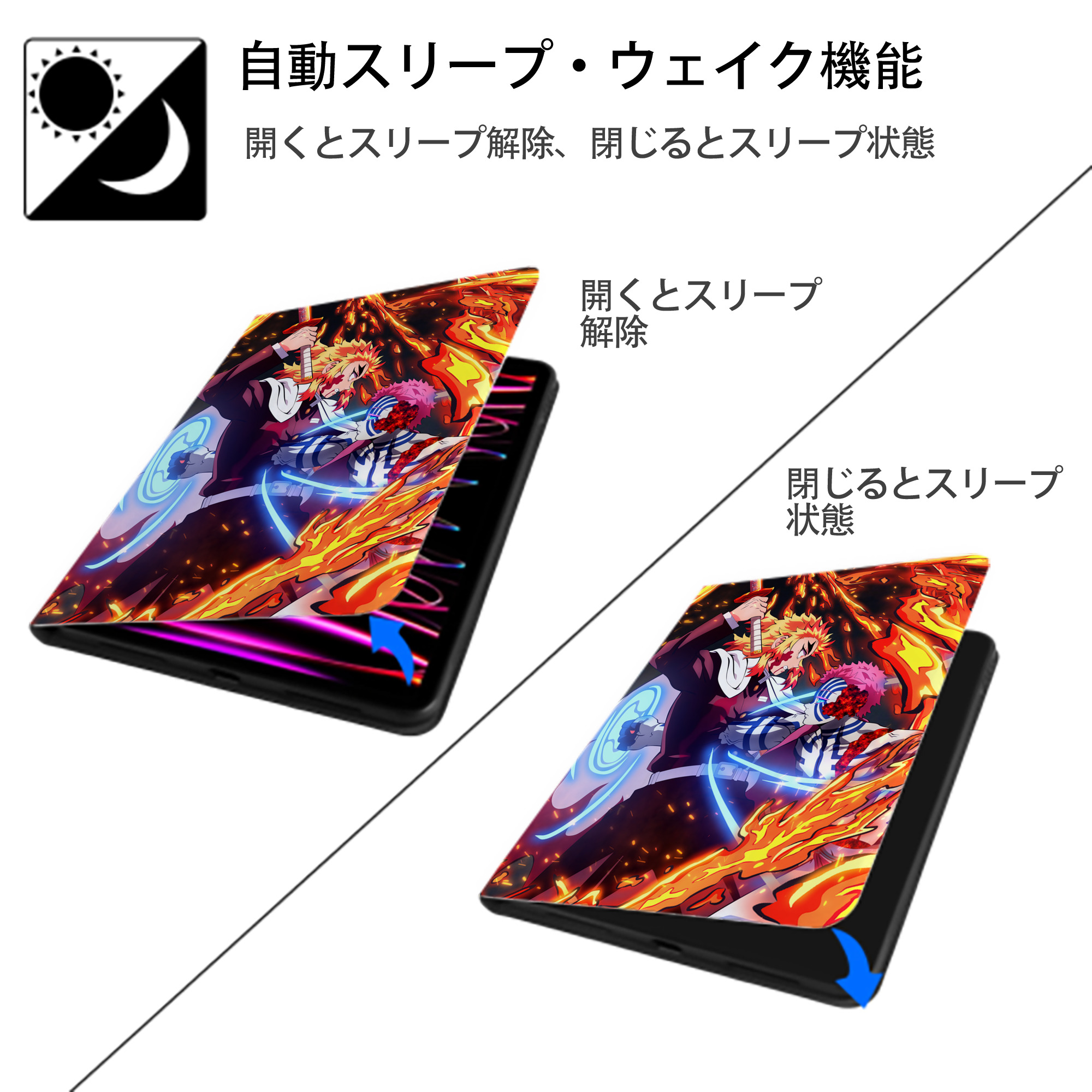炎柱-煉󠄁獄 杏寿郎／れんごく きょうじゅろう Rengoku Kyoujurou IPad ケース ペン収納付き 三つ折りスタンド PUレザー×シリコン 対応機種9.5/10.5/10.9インチ