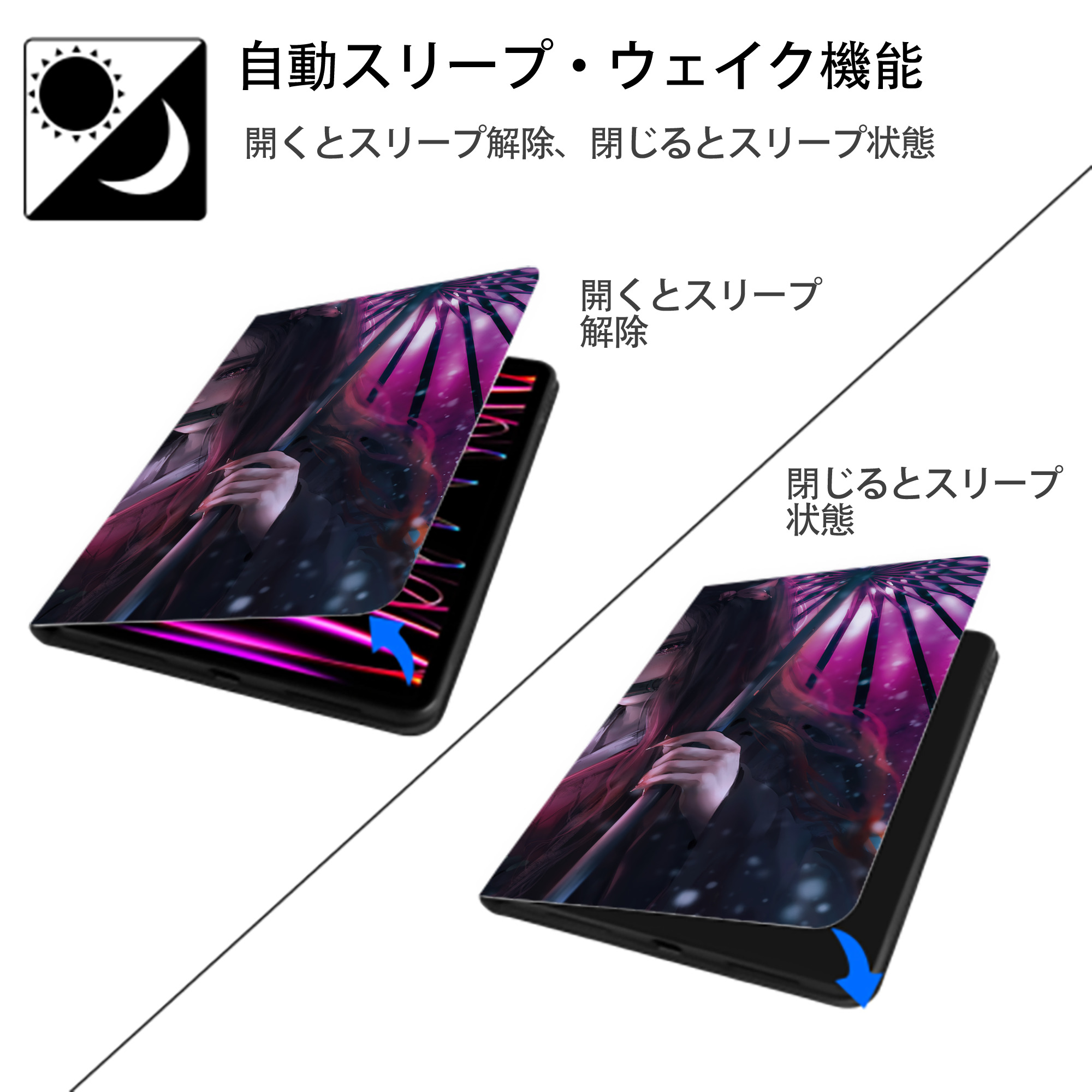 鬼滅の刃（きめつのやいば）竈門 禰󠄀豆子／かまど ねずこ Kamado Nezuko IPad ケース ブック型 PUレザー TPU 耐衝撃 軽量 薄型 ペン収納なし 全面保護 IPad 各モデル対応