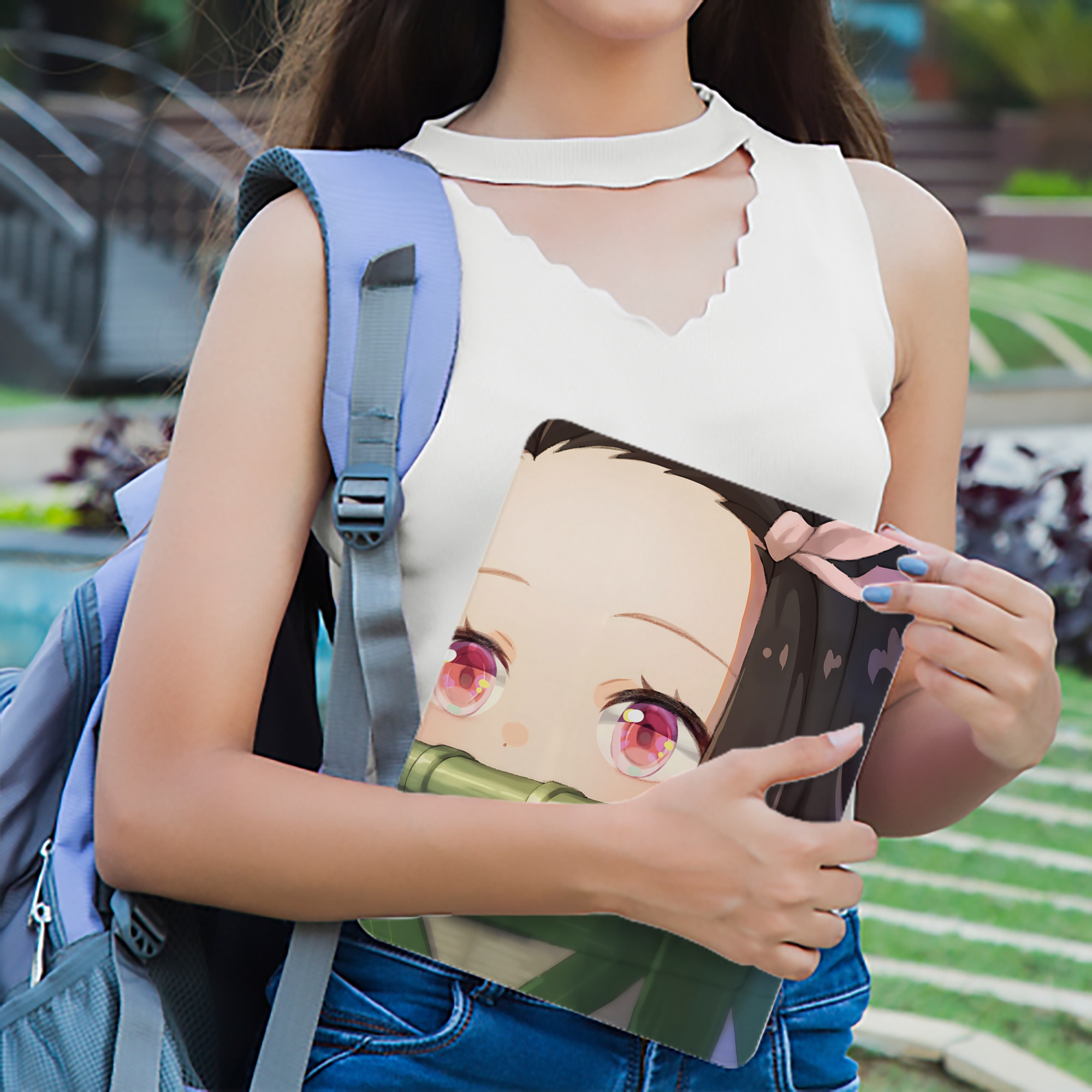 鬼滅の刃（きめつのやいば）竈門 禰󠄀豆子／かまど ねずこ Kamado Nezuko IPad ケース ブック型 PUレザー TPU 耐衝撃 軽量 薄型 ペン収納なし 全面保護 IPad 各モデル対応