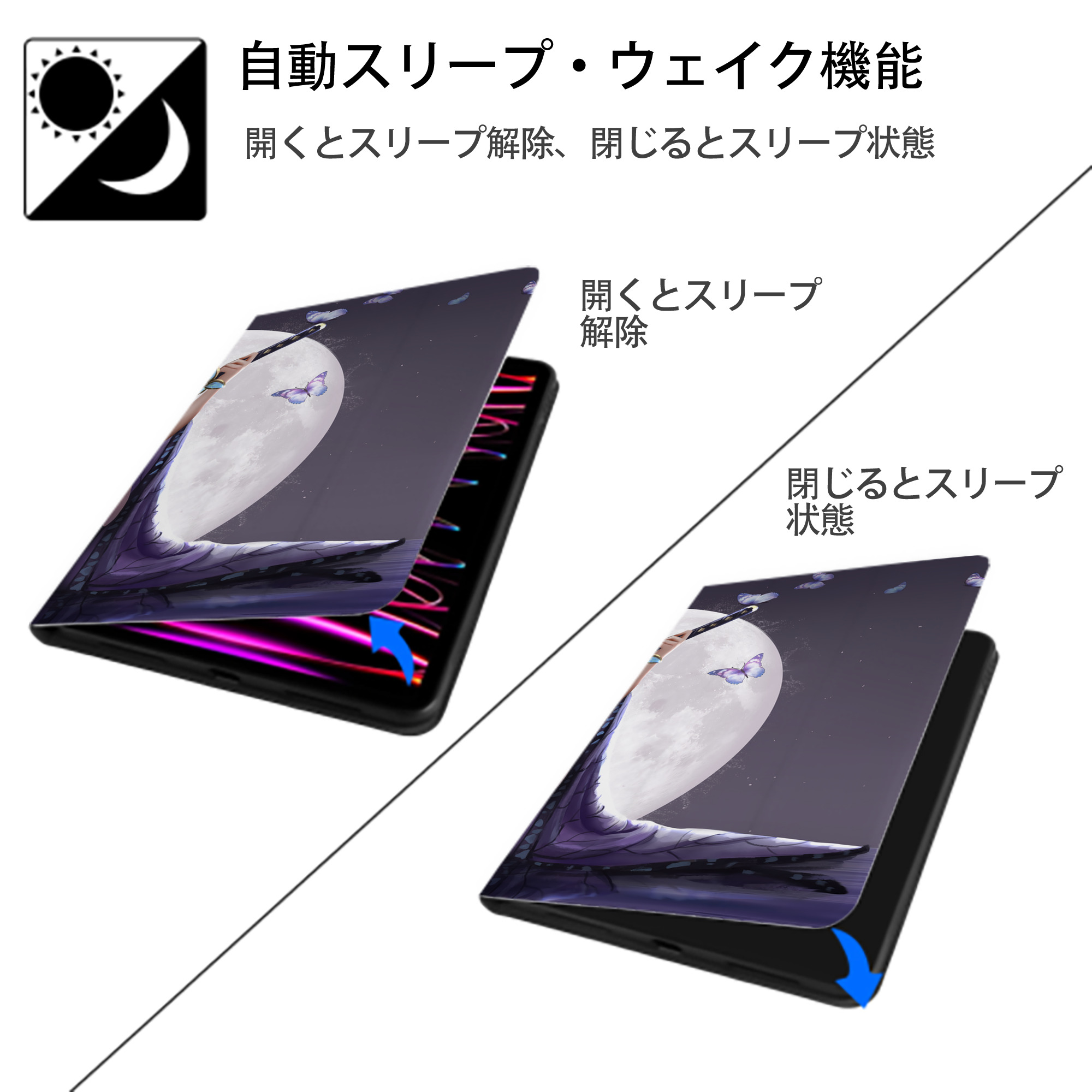 鬼滅の刃（きめつのやいば）蟲柱-胡蝶 しのぶ／こちょう しのぶ Kochou Shinobu IPad ケース ブック型 PUレザー TPU 耐衝撃 軽量 薄型 ペン収納なし 全面保護 IPad 各モデル対応