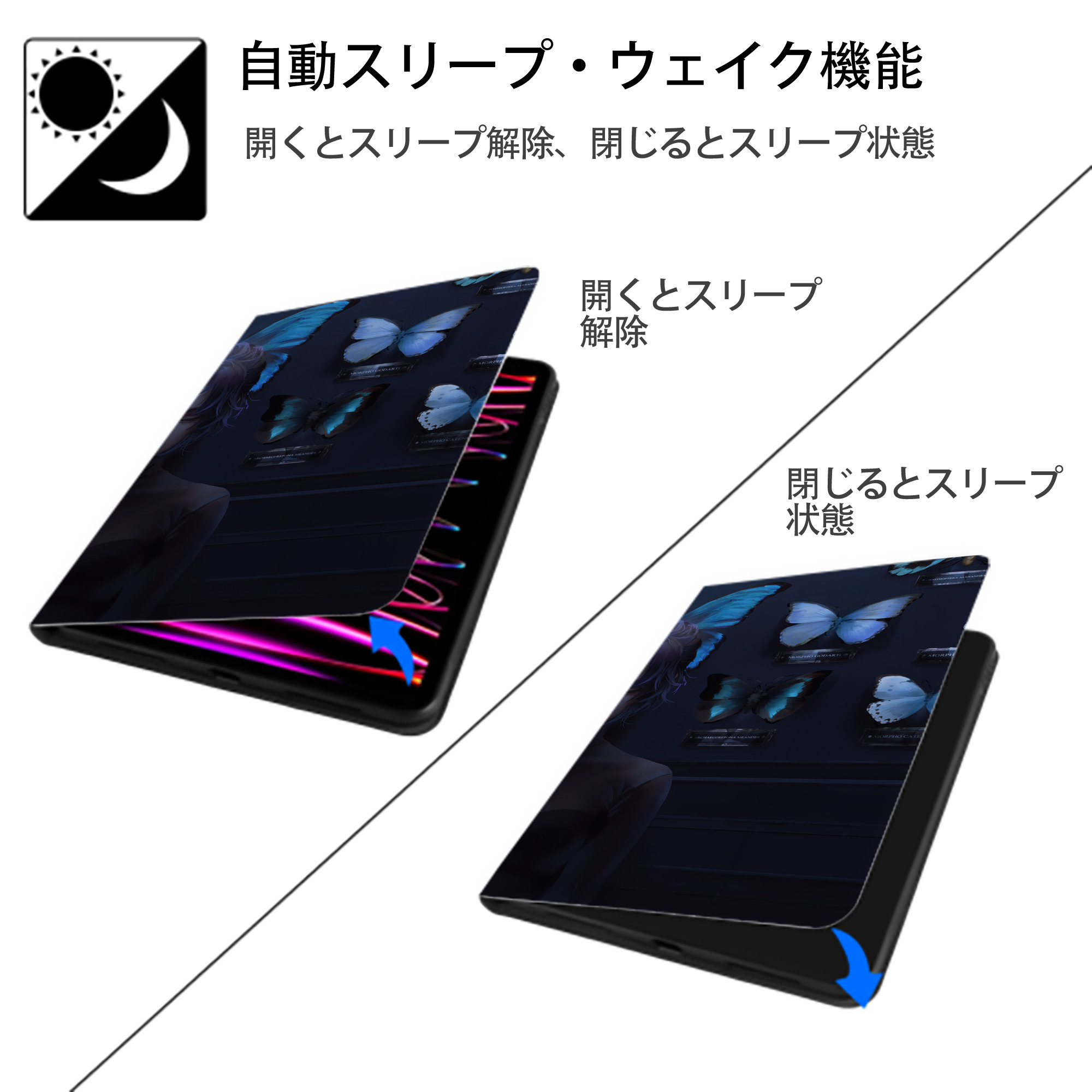 鬼滅の刃（きめつのやいば）蟲柱-胡蝶 しのぶ／こちょう しのぶ Kochou Shinobu IPad ケース ブック型 PUレザー TPU 耐衝撃 軽量 薄型 ペン収納なし 全面保護 IPad 各モデル対応