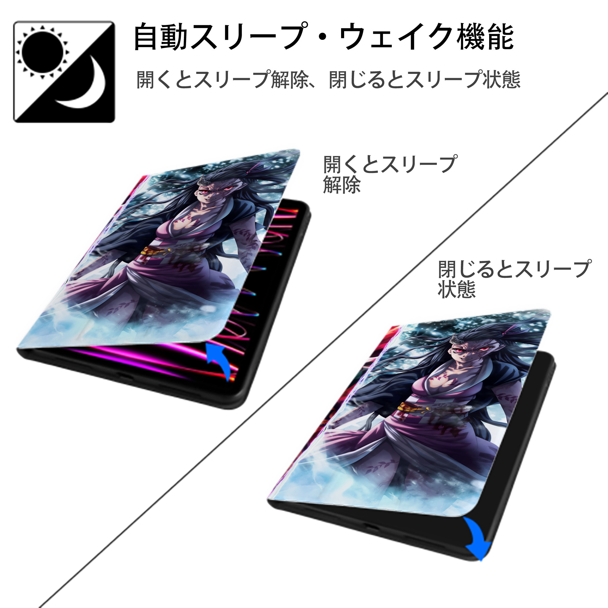 鬼滅の刃（きめつのやいば）竈門 炭治郎／かまど たんじろう Kamado Tanjirou IPad ケース ブック型 PUレザー TPU 耐衝撃 軽量 薄型 ペン収納なし 全面保護 IPad 各モデル対応