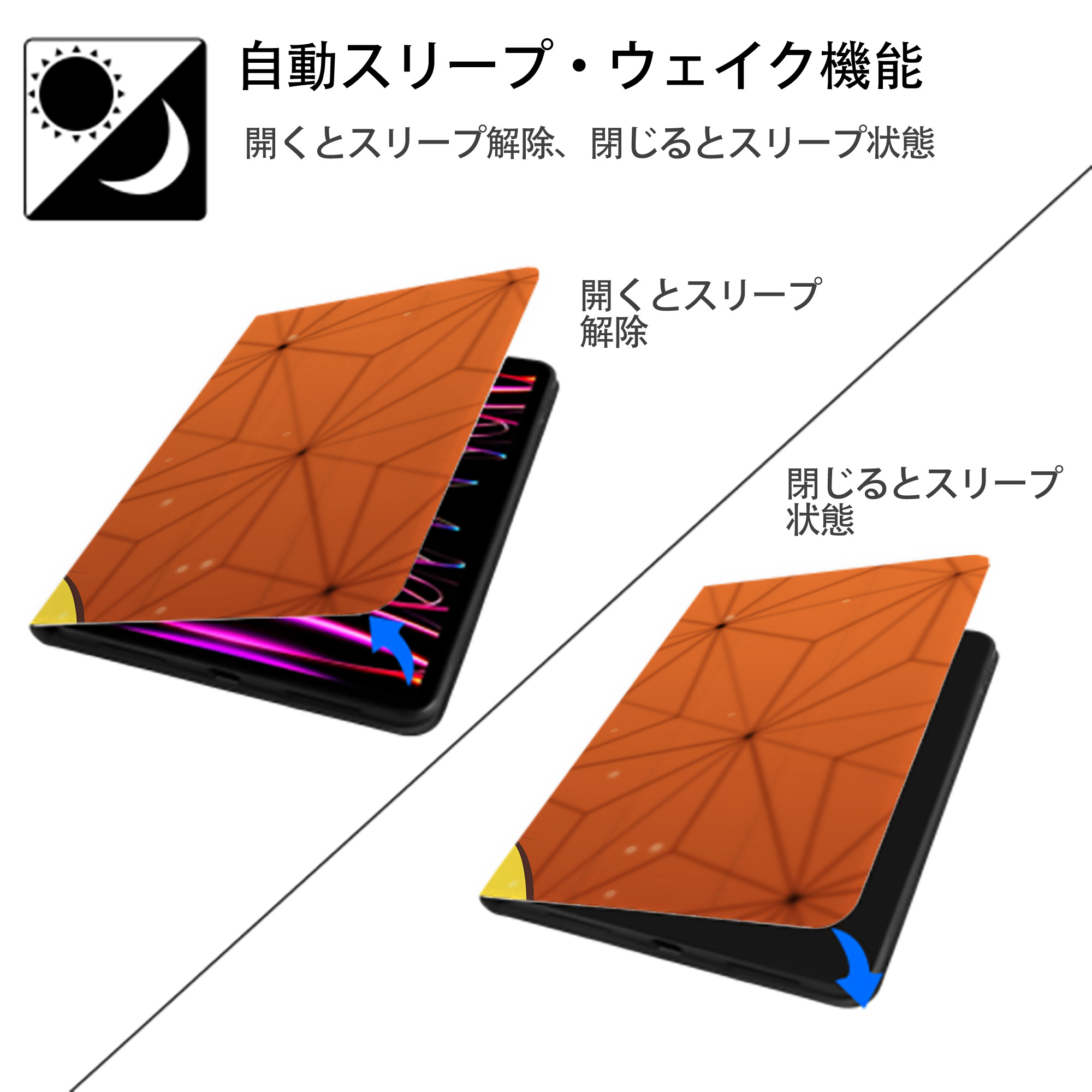 鬼滅の刃（きめつのやいば）我妻 善逸／あがつま ぜんいつ Agatsuma Zenitsu IPad ケース ブック型 PUレザー TPU 耐衝撃 軽量 薄型 ペン収納なし 全面保護 IPad 各モデル対応