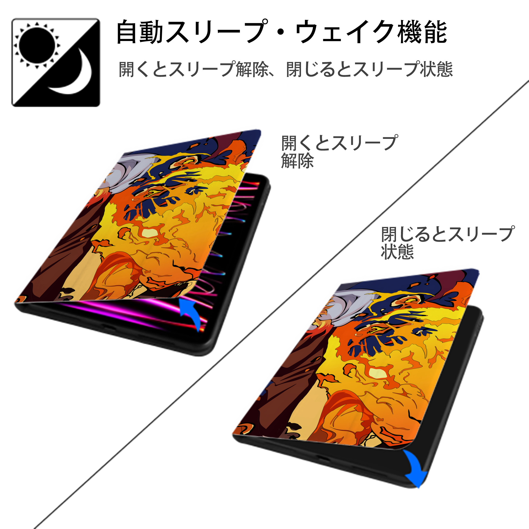 炎柱-煉󠄁獄 杏寿郎／れんごく きょうじゅろう Rengoku Kyoujurou IPad ケース ブック型 PUレザー TPU 耐衝撃 軽量 薄型 ペン収納なし 全面保護 IPad 各モデル対応