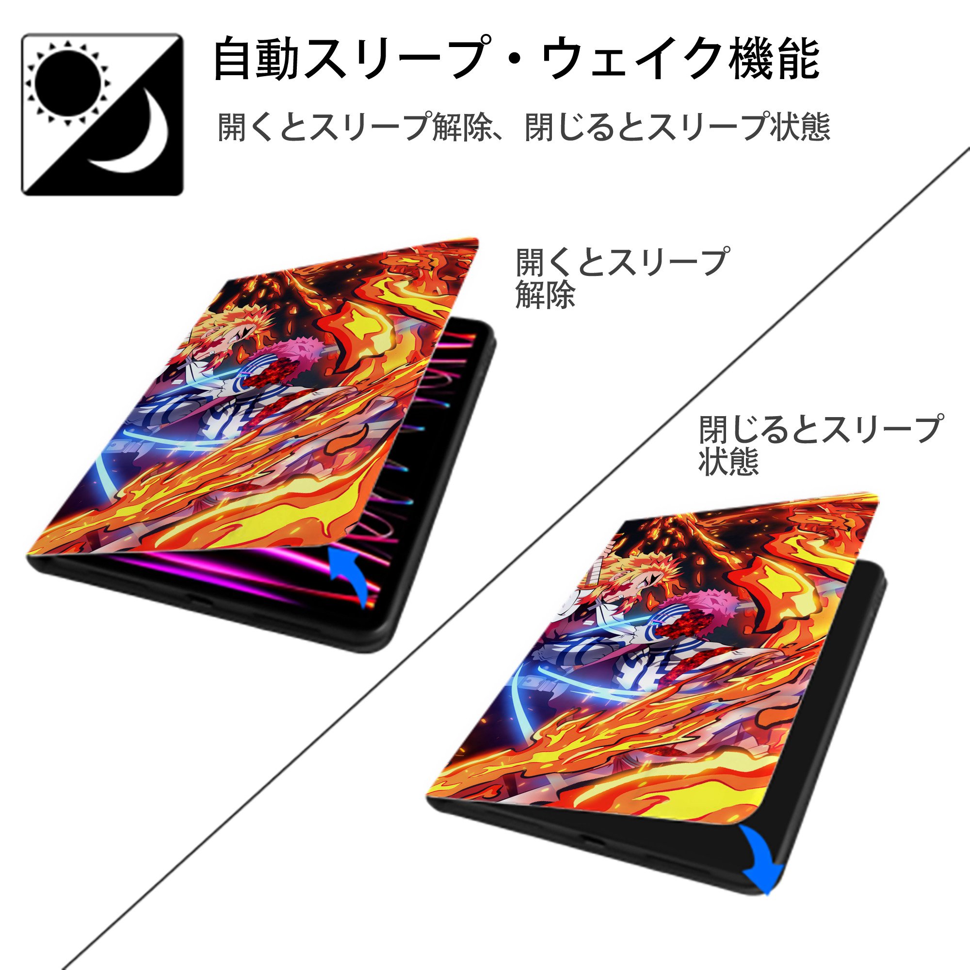 炎柱-煉󠄁獄 杏寿郎／れんごく きょうじゅろう Rengoku Kyoujurou IPad ケース ブック型 PUレザー TPU 耐衝撃 軽量 薄型 ペン収納なし 全面保護 IPad 各モデル対応